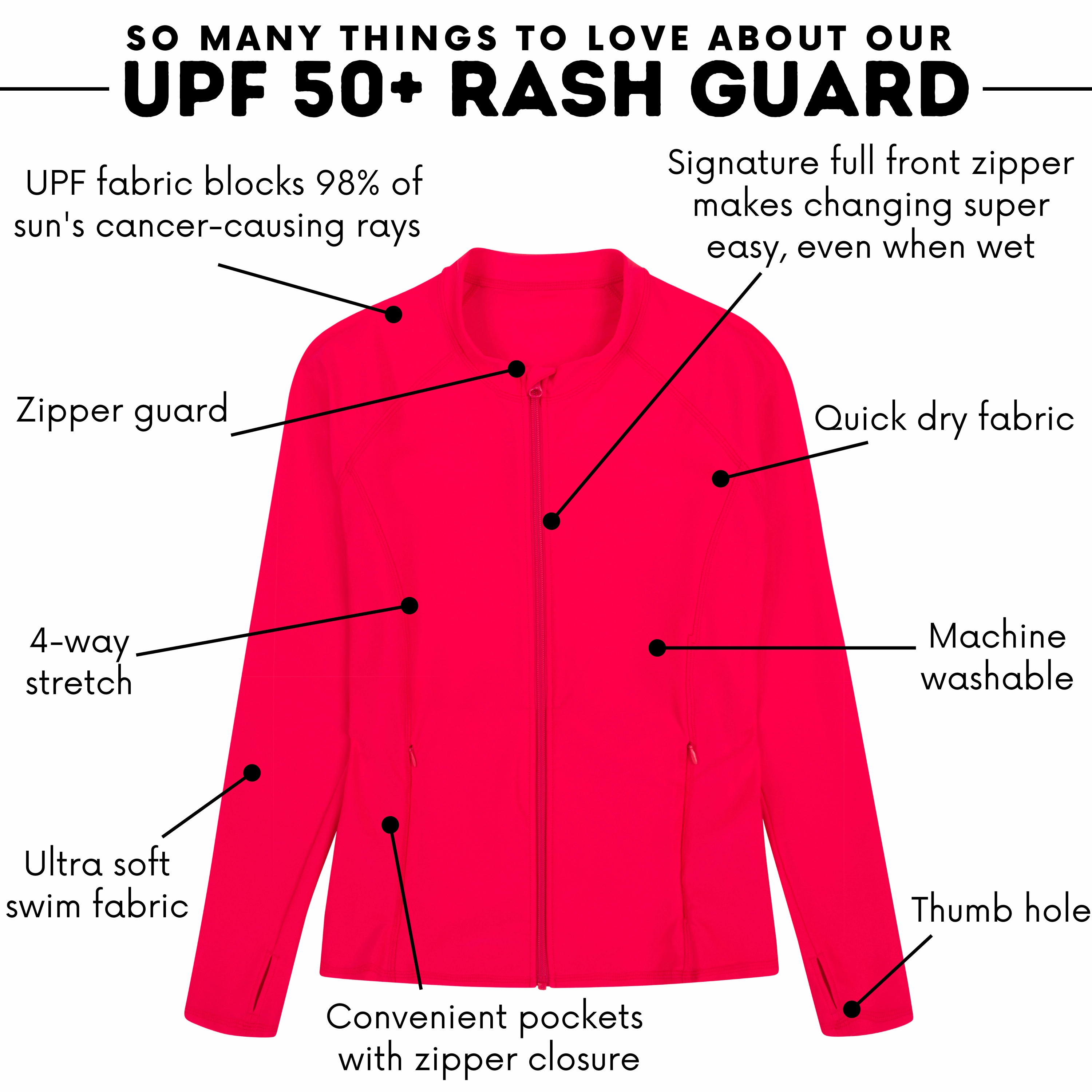 Women's Long Sleeve Rash Guard with Pockets | "Red"