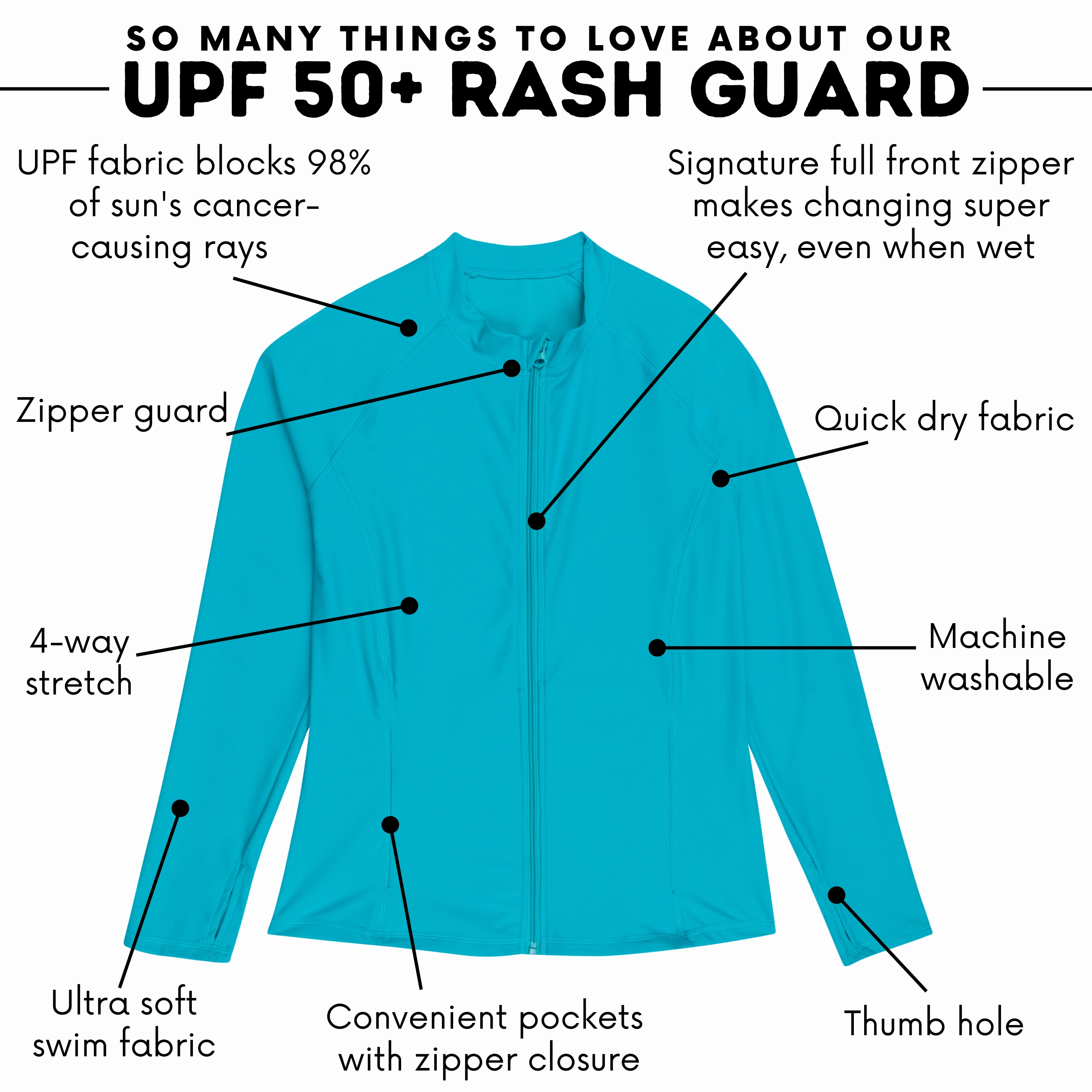 Women's Long Sleeve Rash Guard with Pockets | "Scuba Blue"