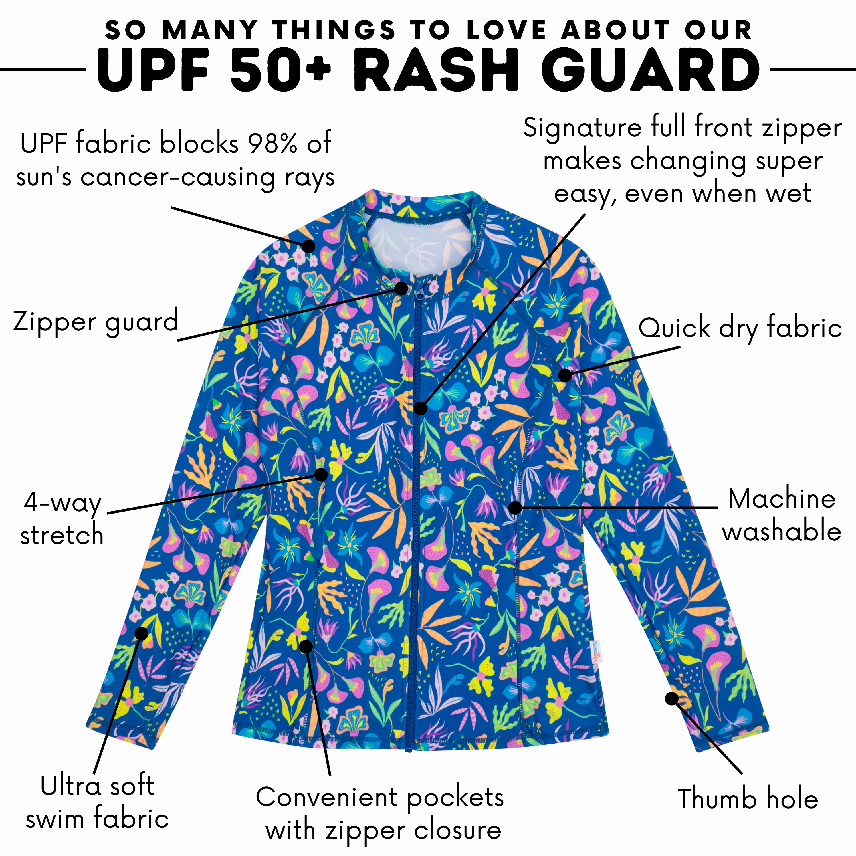 Women's Long Sleeve Rash Guard with Pockets | "Tropadelic"