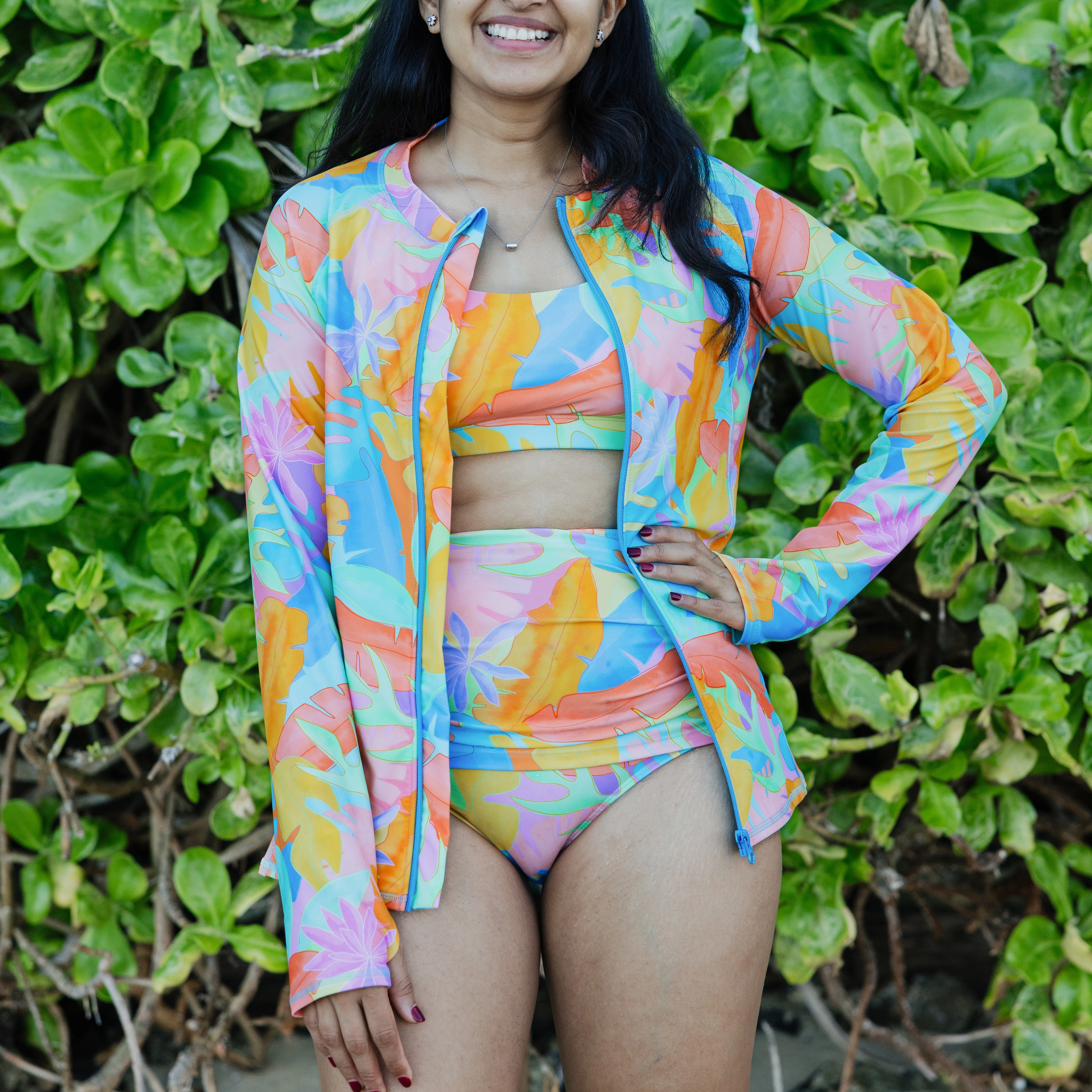 Women's Long Sleeve Rash Guard with Pockets | "Vibrant Vacay"