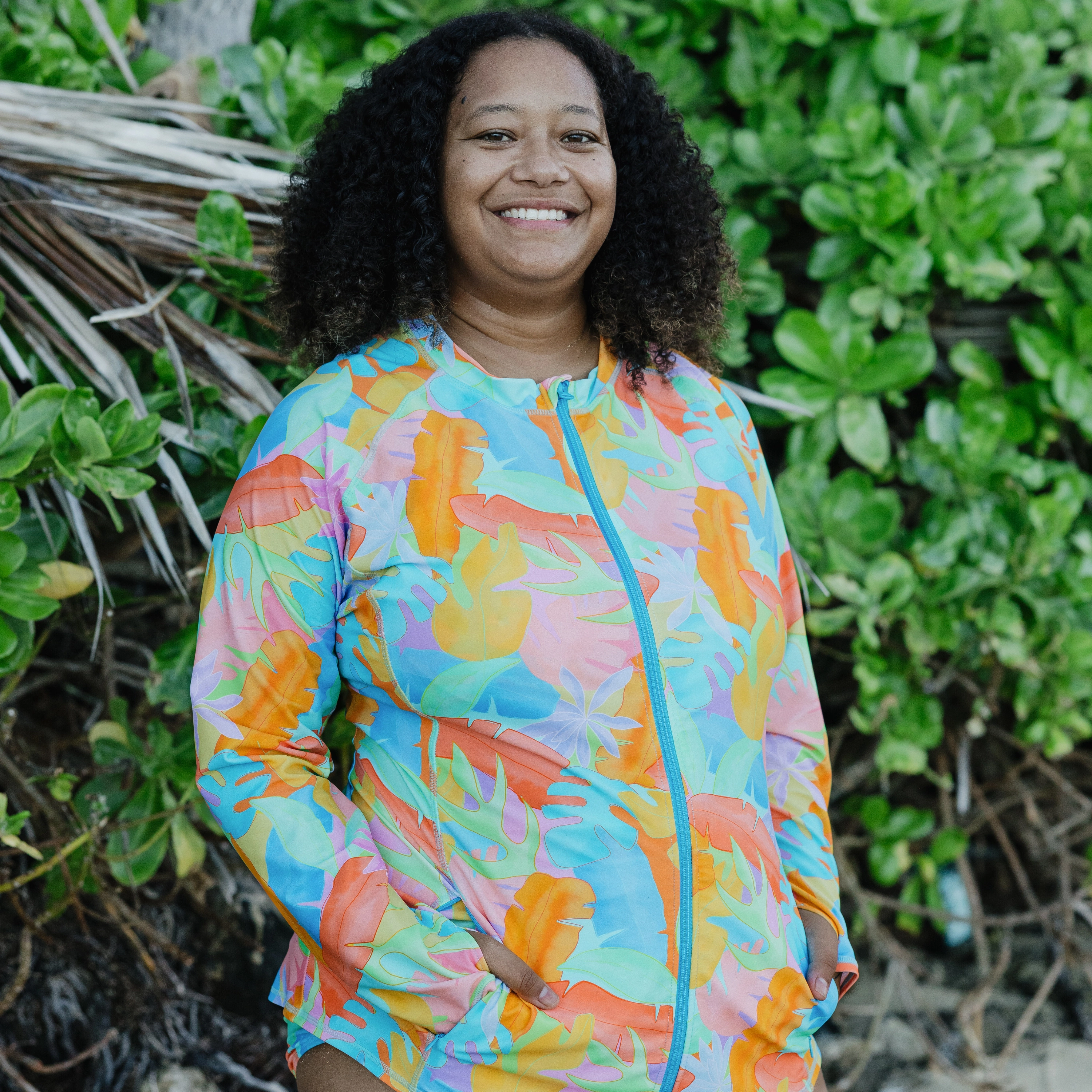 Women's Long Sleeve Rash Guard with Pockets | "Vibrant Vacay"