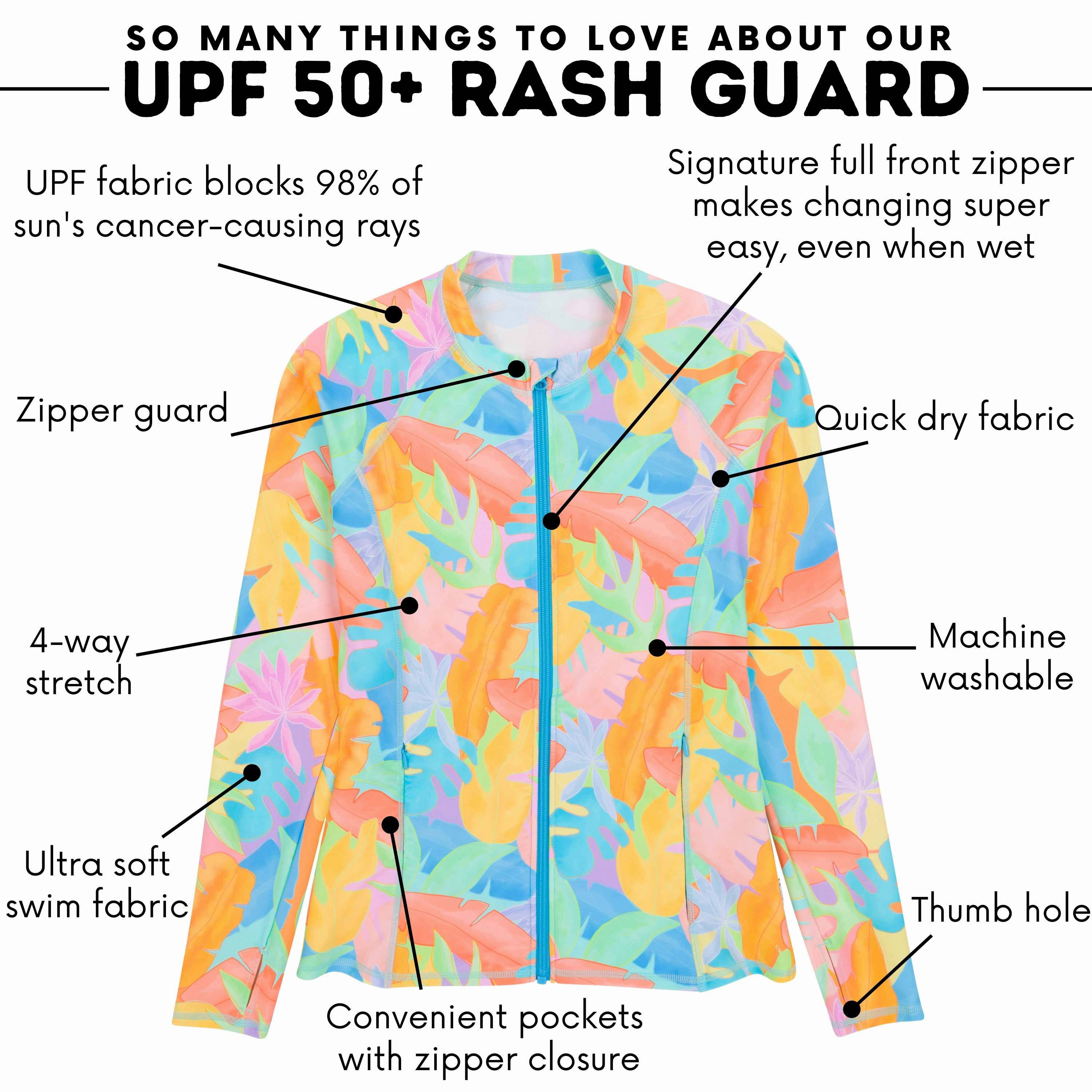Women's Long Sleeve Rash Guard with Pockets | "Vibrant Vacay"