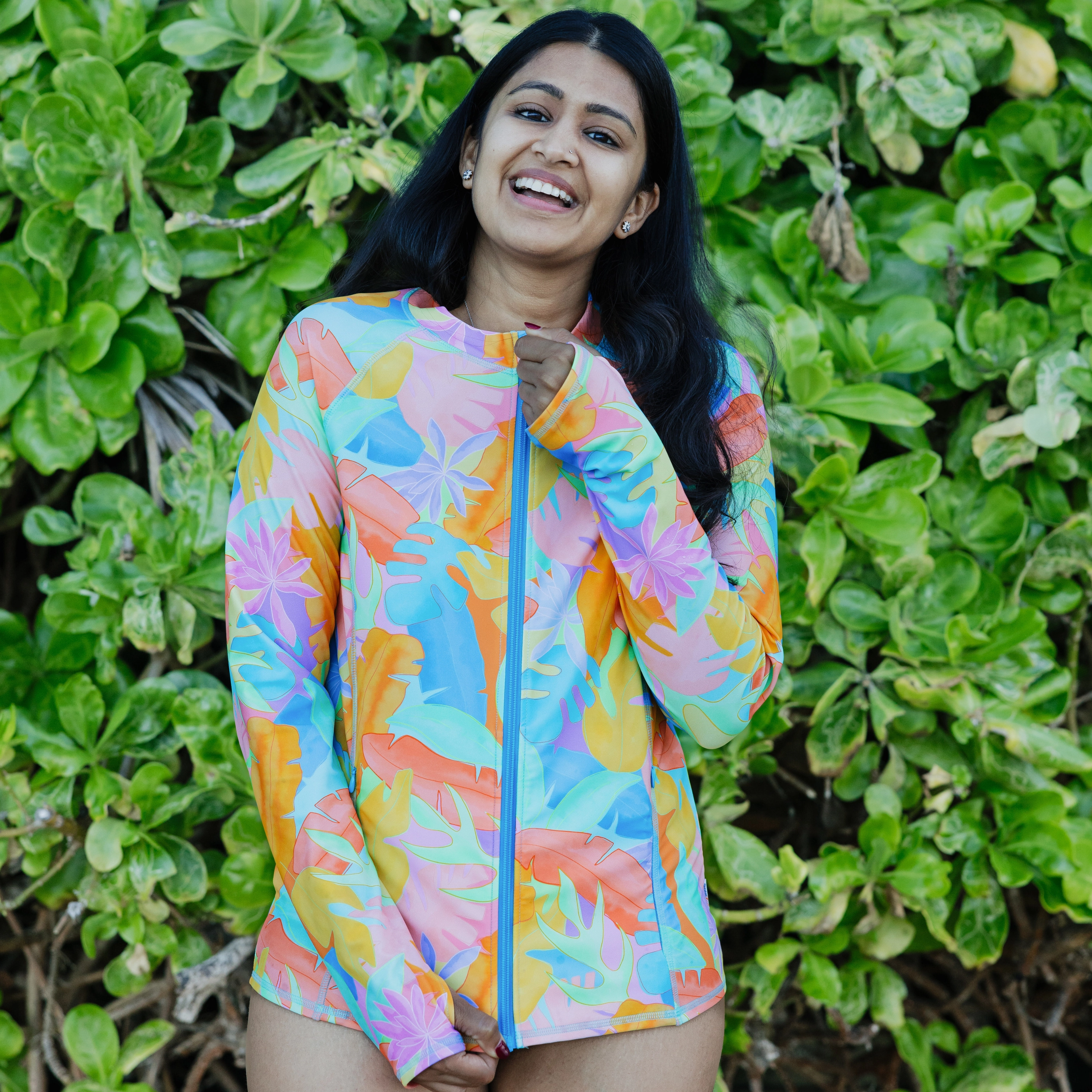 Women's Long Sleeve Rash Guard with Pockets | "Vibrant Vacay"