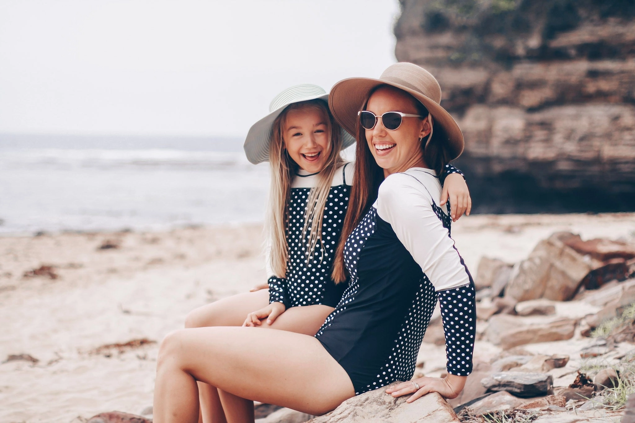 Women's Long Sleeve Surf Suit (One Piece Bodysuit) - "Black Polka Dot"