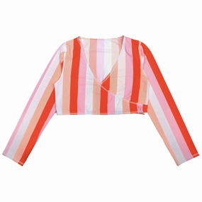 Women's Long Sleeve Swim Wrap Top  - "Peachy Stripes???