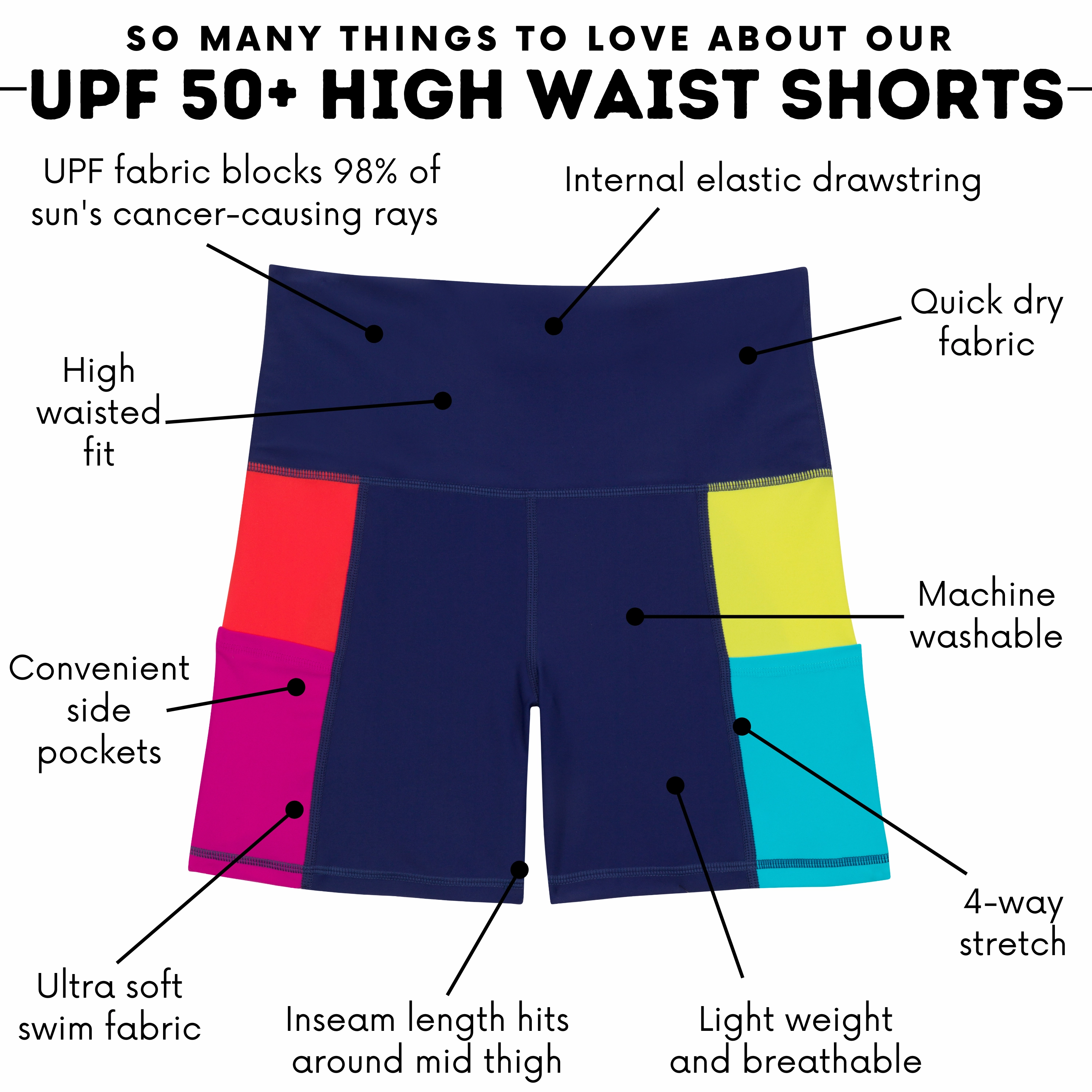 Women's Long Swim Bike Short with Pocket | ???Color Pop???