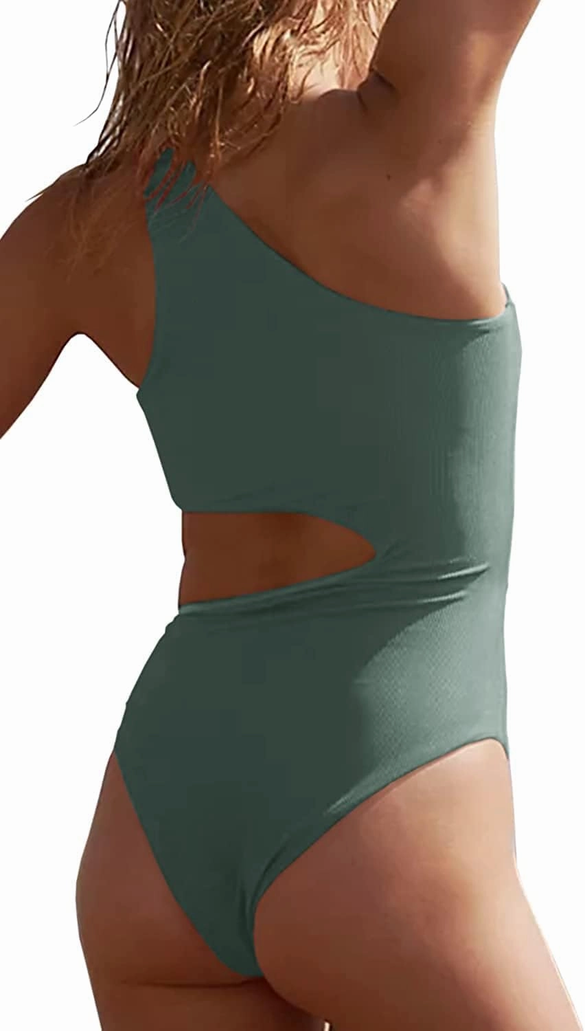 Women's One Piece Ribbed Swimsuit One Shoulder Cutout Swimwear Sexy Bathing Suit