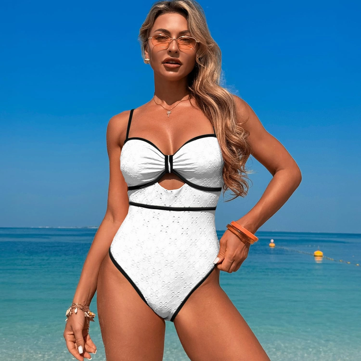 Women's One Piece Swimsuits Tummy Control Cutout Bathing Suit High Waisted 1 Piece High Cut Swimsuit