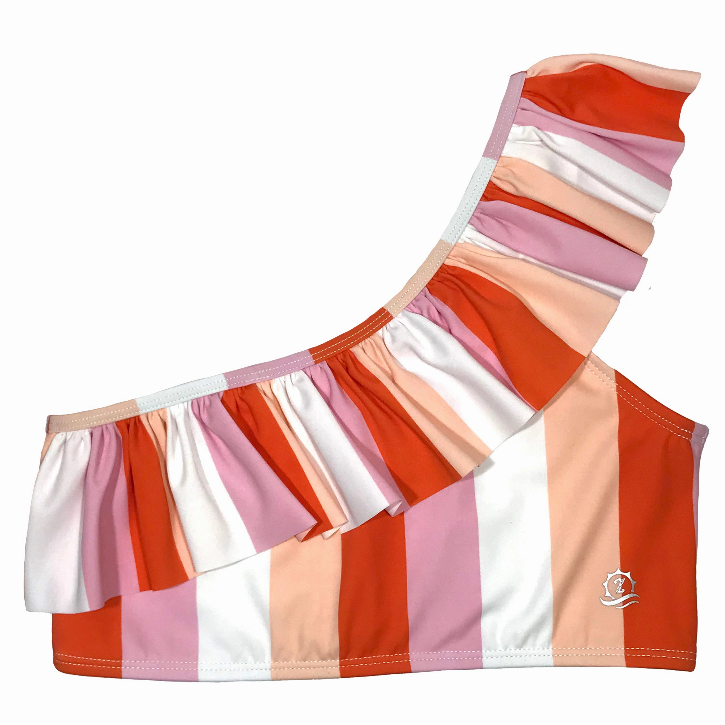 Women's One Shoulder Bikini Top - "Peachy Stripes"