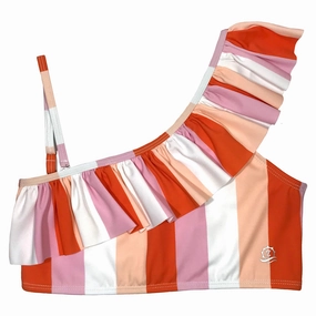 Women's One Shoulder Bikini Top - "Peachy Stripes"