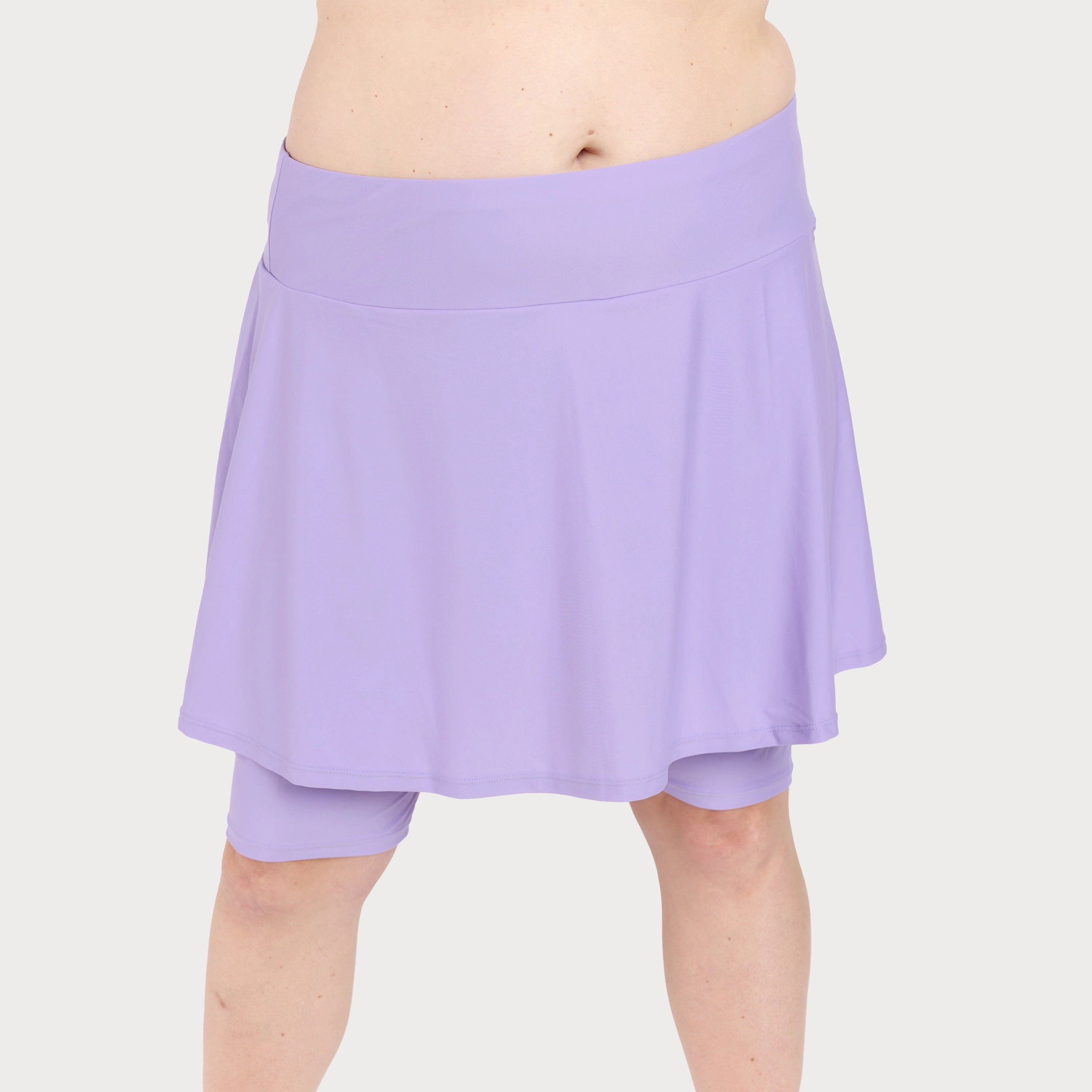 Women's Plus Flared Mid-Thigh Swim Skirt With Bike Shorts