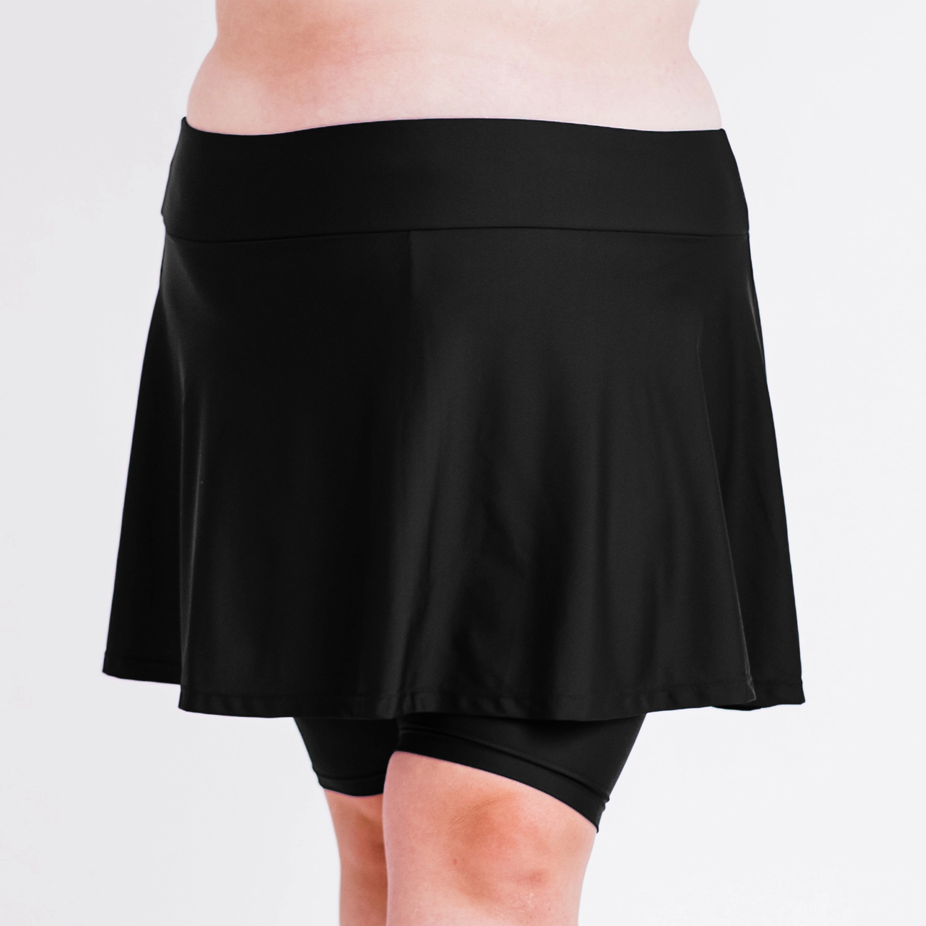 Women's Plus Flared Mid-Thigh Swim Skirt With Bike Shorts