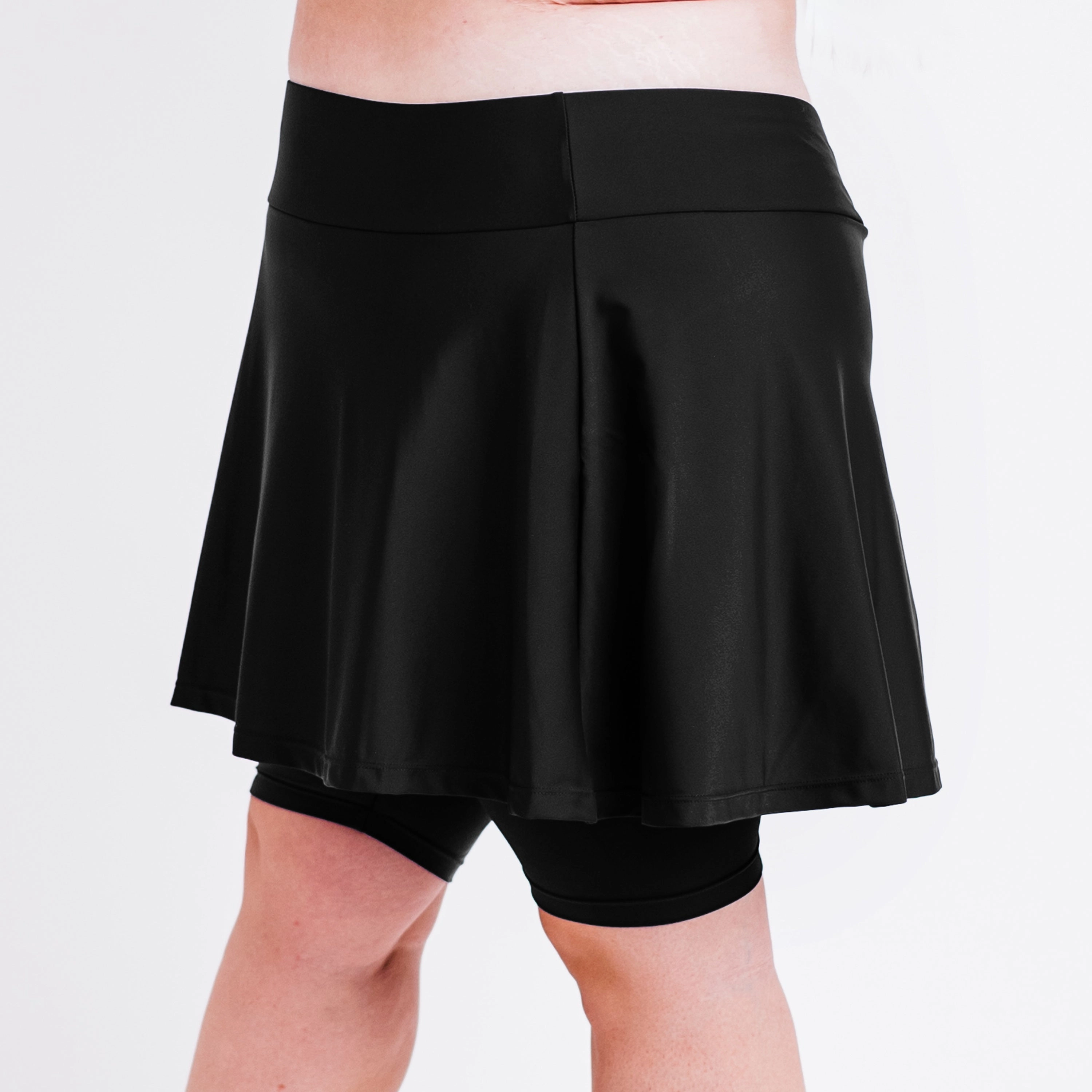 Women's Plus Flared Mid-Thigh Swim Skirt With Bike Shorts