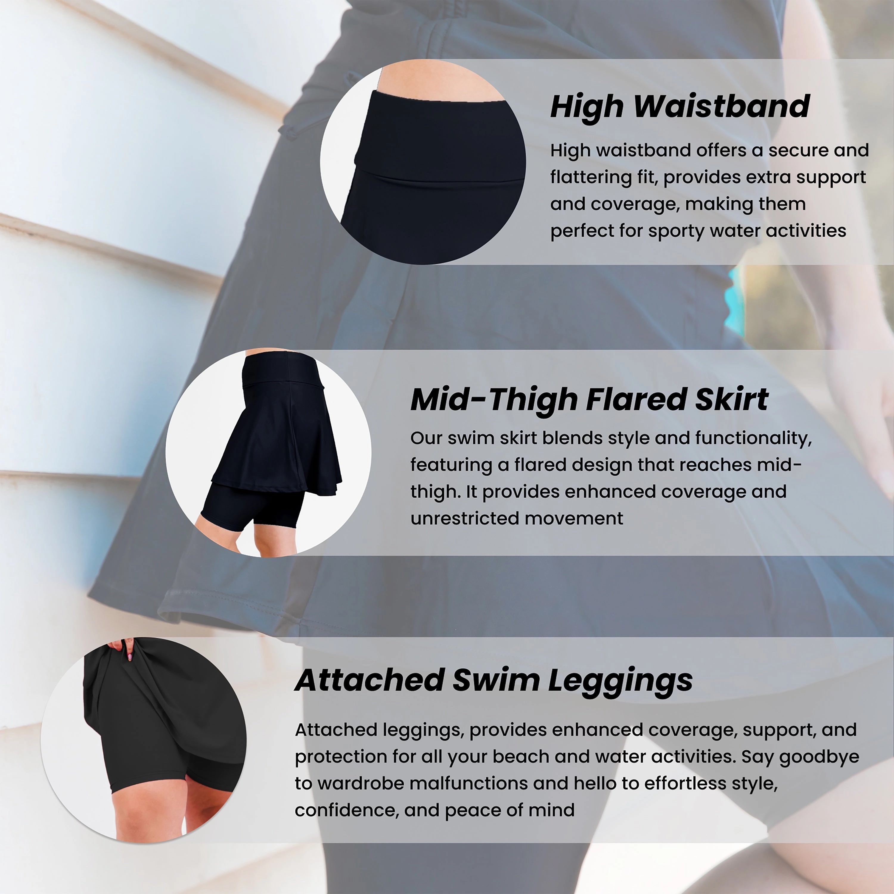 Women's Plus Flared Mid-Thigh Swim Skirt With Bike Shorts