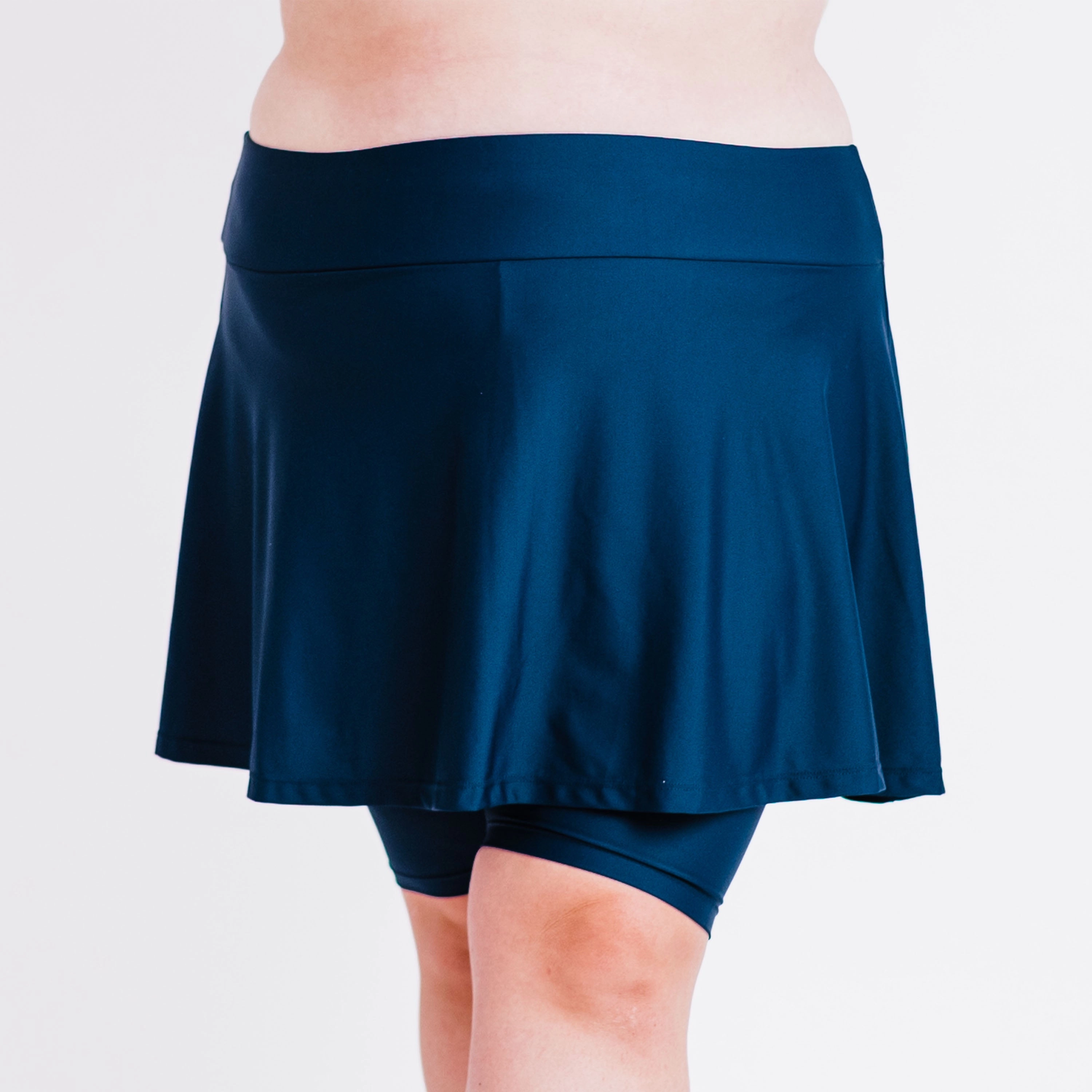 Women's Plus Flared Mid-Thigh Swim Skirt With Bike Shorts
