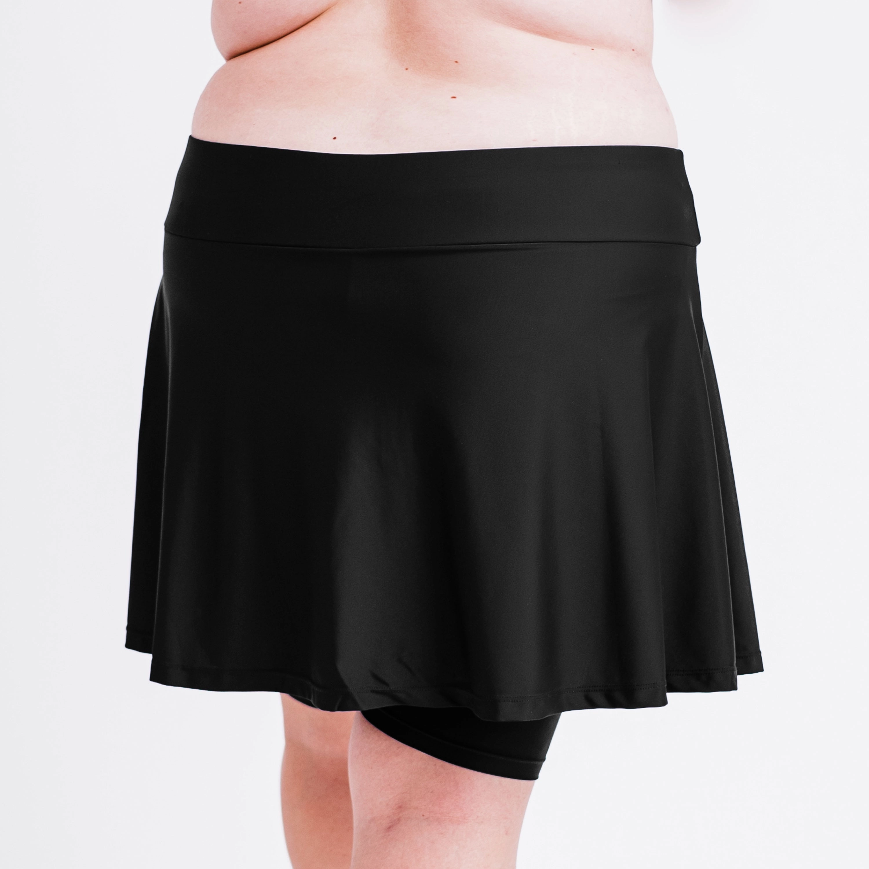 Women's Plus Flared Mid-Thigh Swim Skirt With Bike Shorts