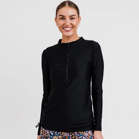 Women's Plus Half-Zip Long Sleeve Rash Guard Nora Swim Top