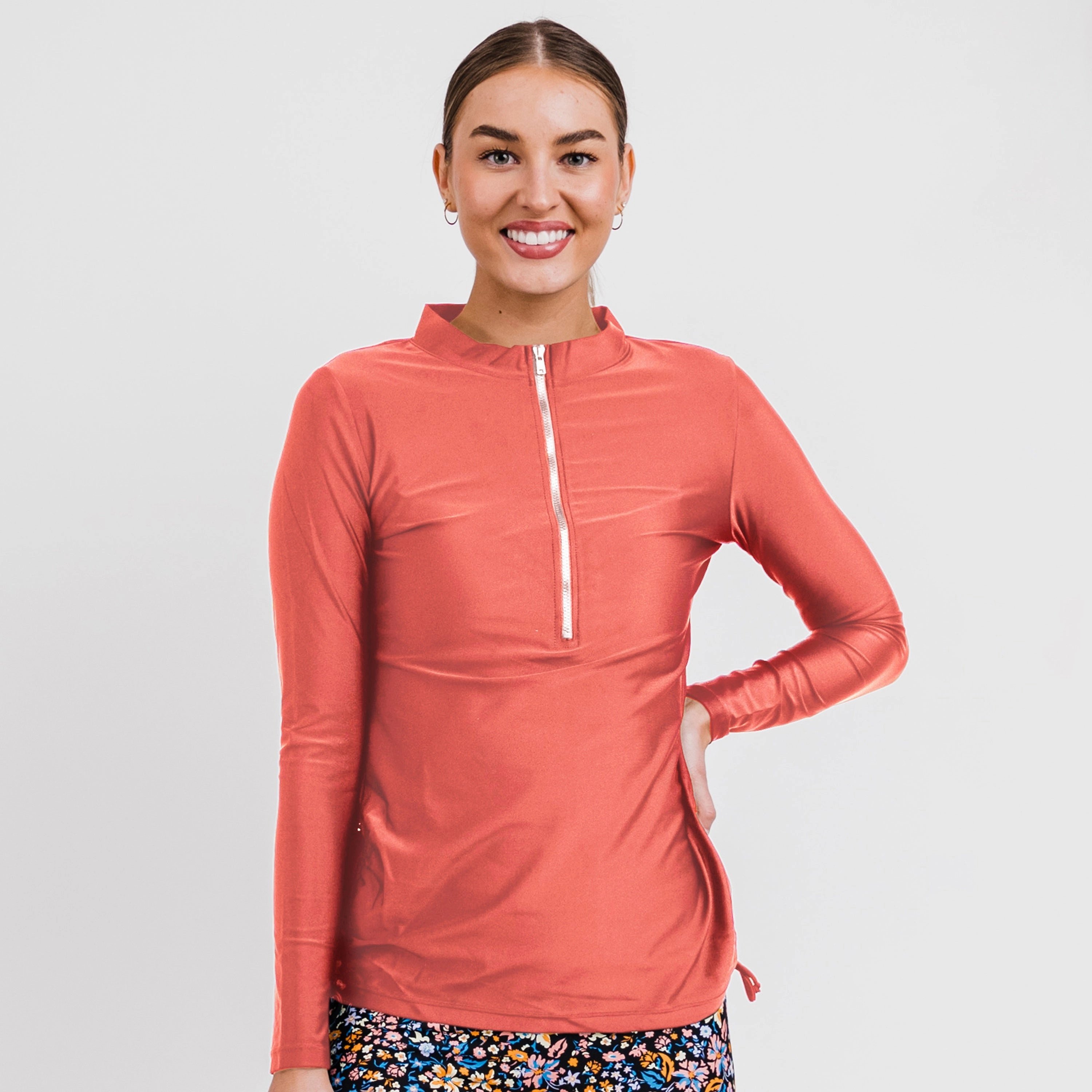Women's Plus Half-Zip Long Sleeve Rash Guard Nora Swim Top