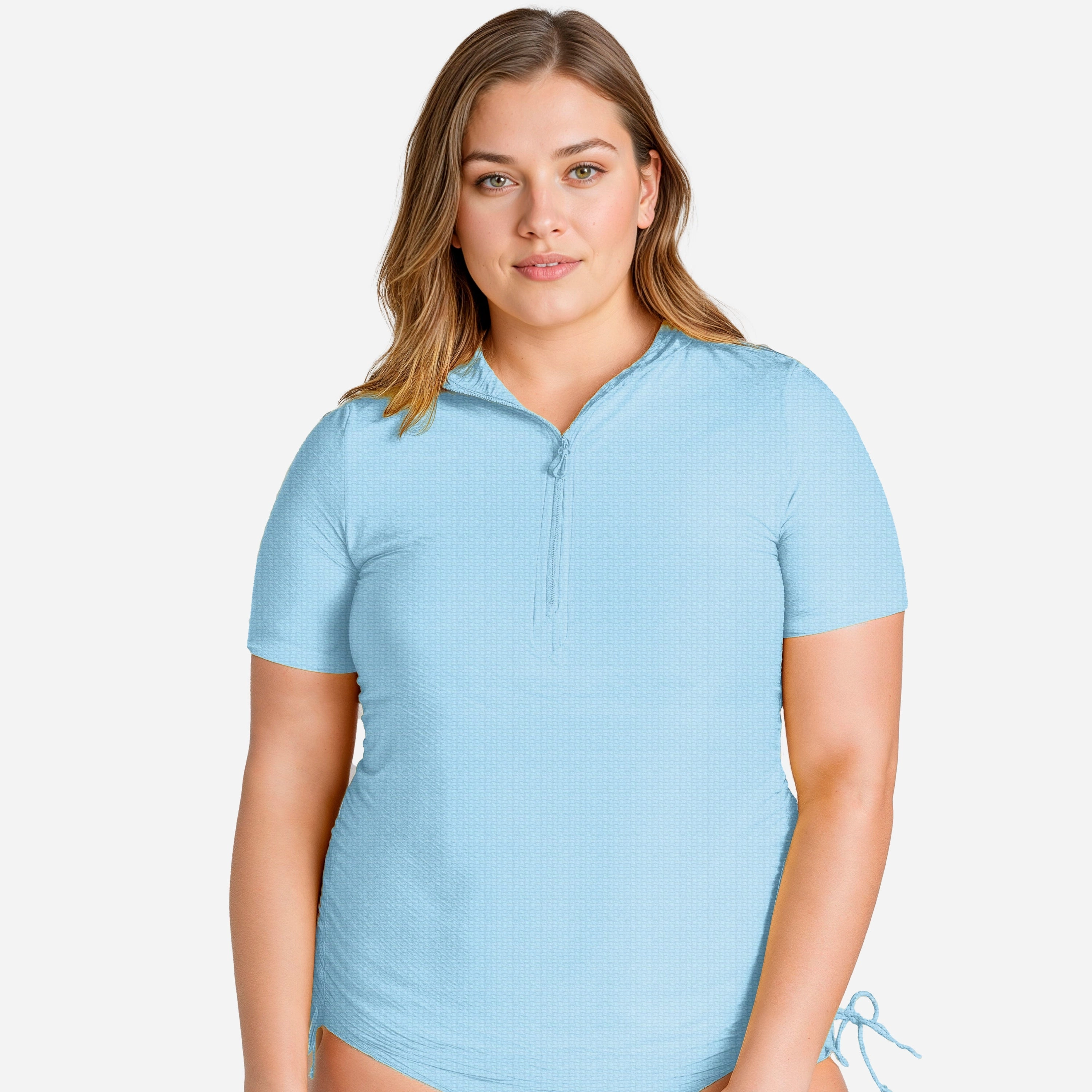 Women's Plus Half-Zip Short Sleeve Rashguard Adele Swim Top
