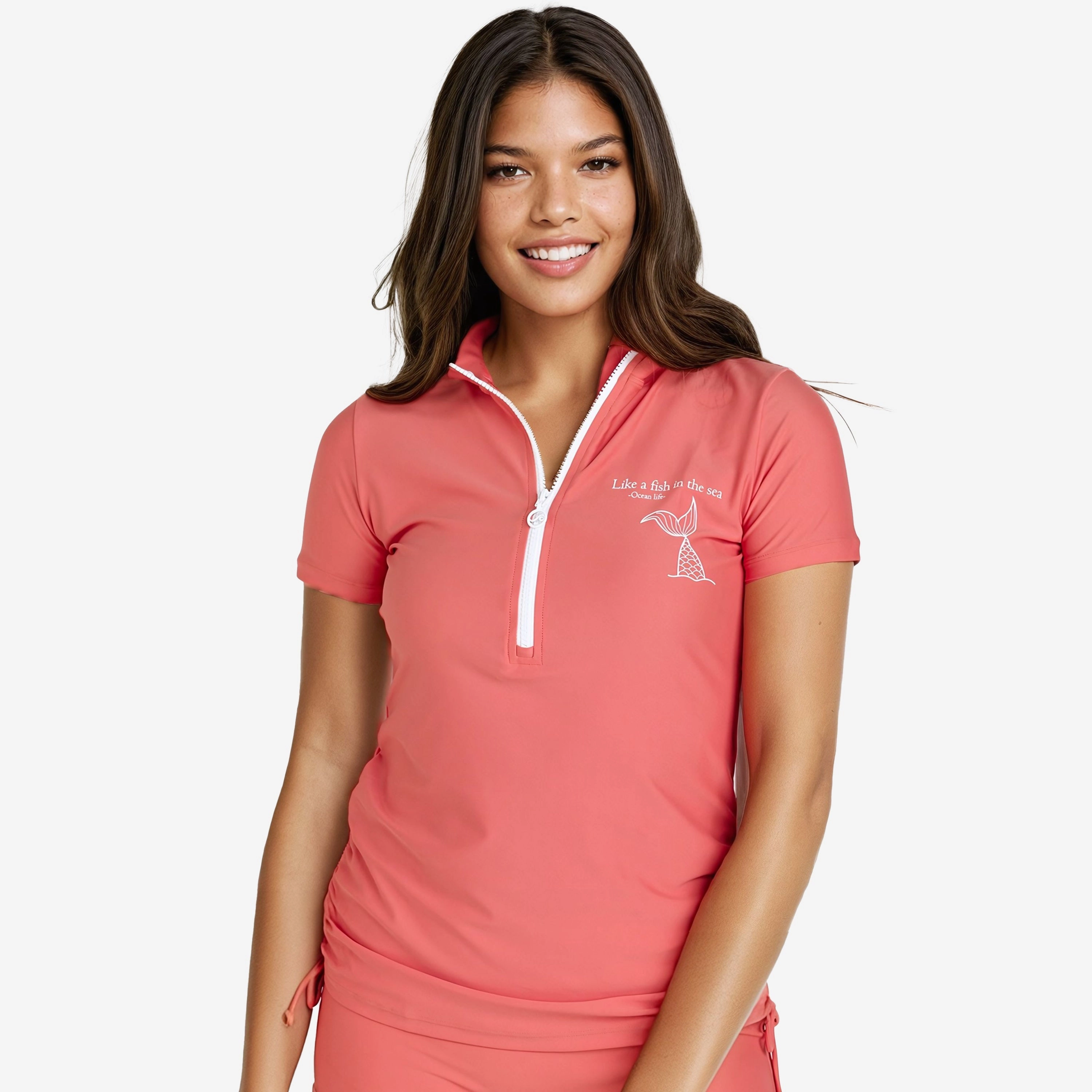 Women's Plus Half-Zip Short Sleeve Rashguard Adele Swim Top