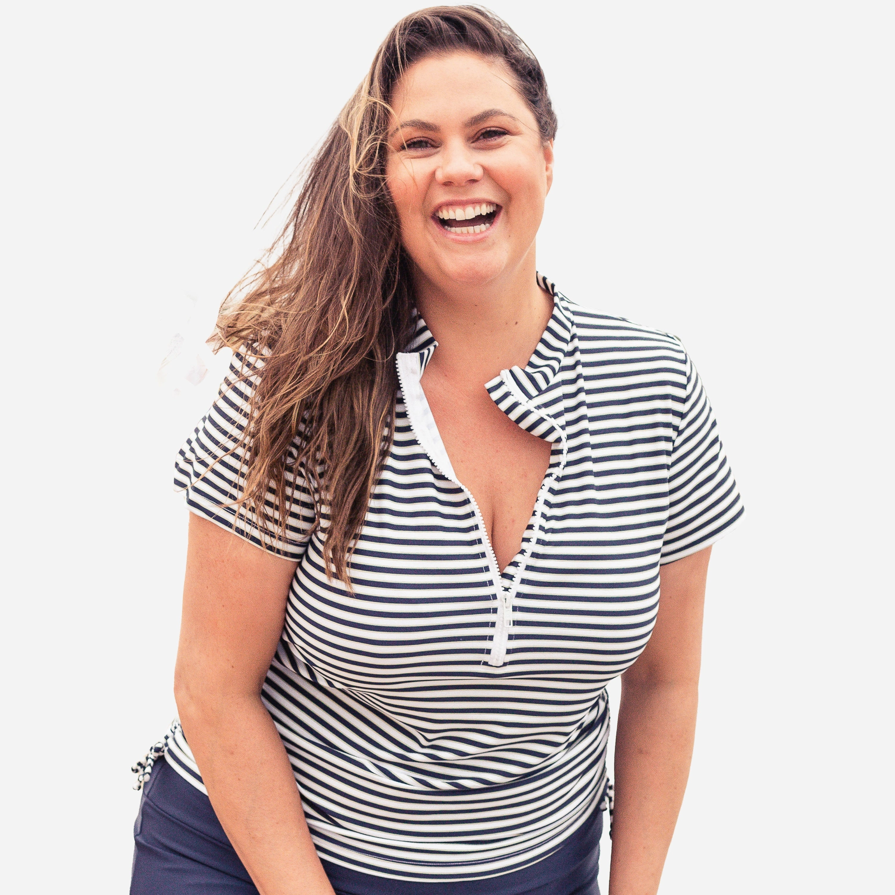 Women's Plus Half-Zip Short Sleeve Rashguard Adele Swim Top