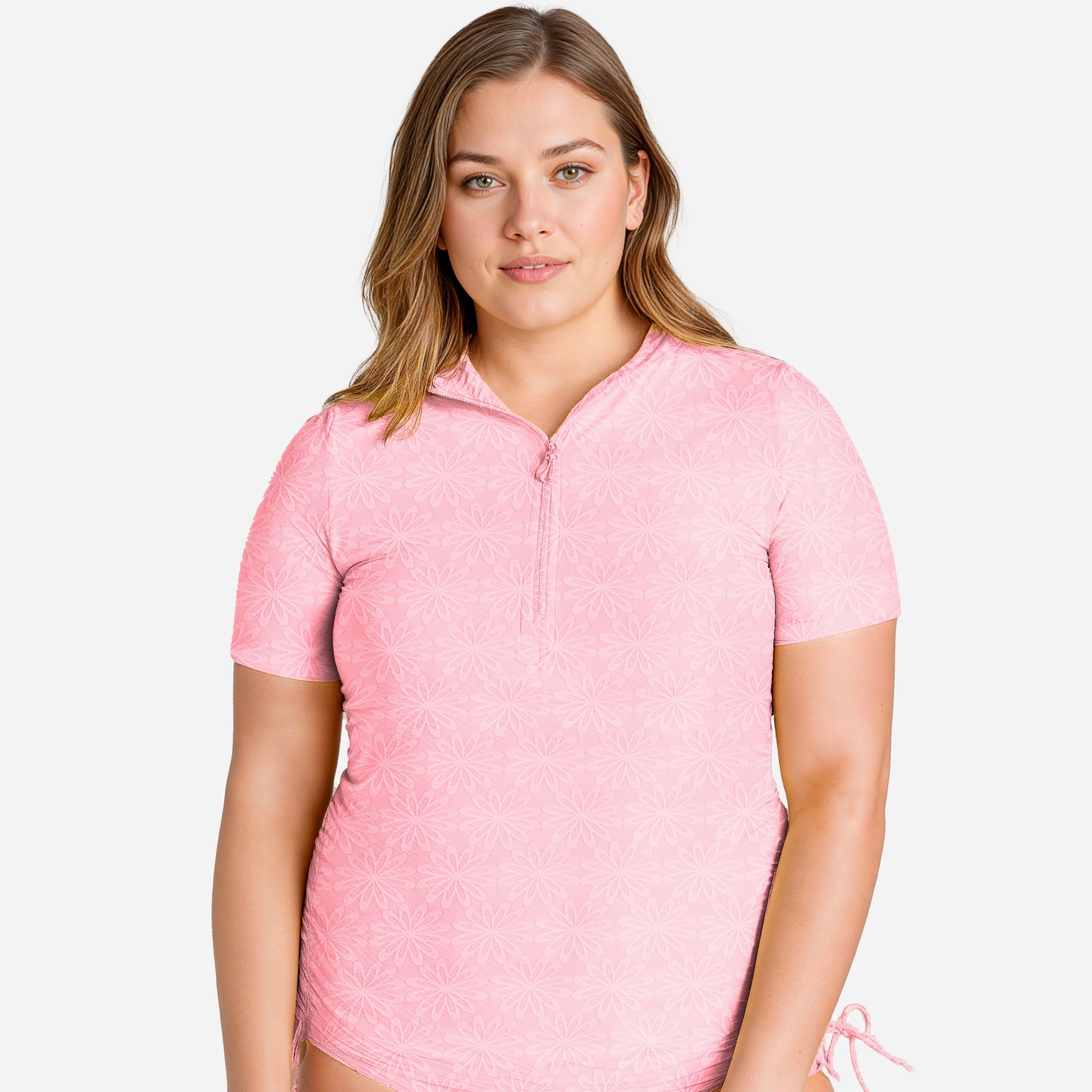 Women's Plus Half-Zip Short Sleeve Rashguard Adele Swim Top