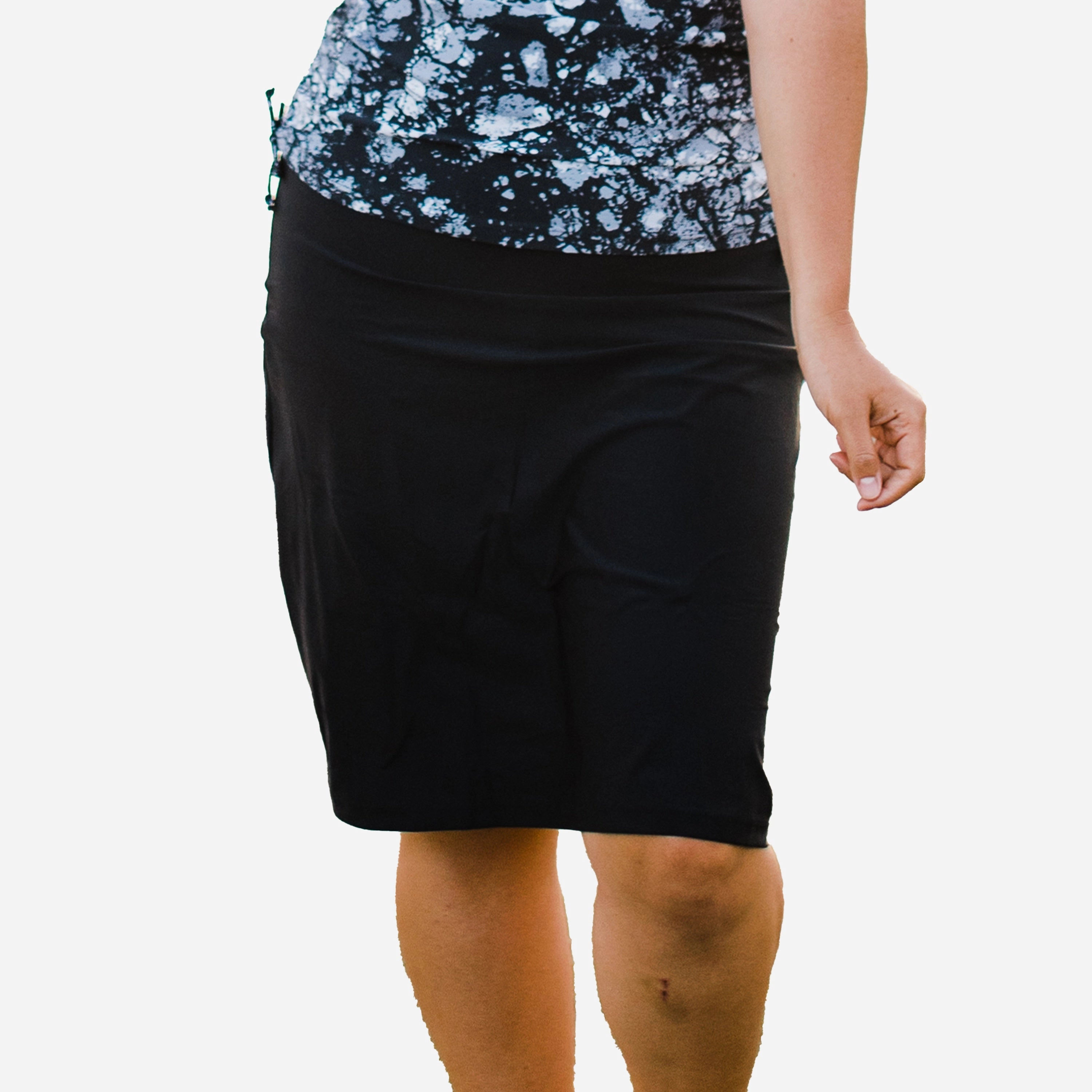 Women's Plus High Waisted Knee Length Swim Skirt With Attached Bike Shorts