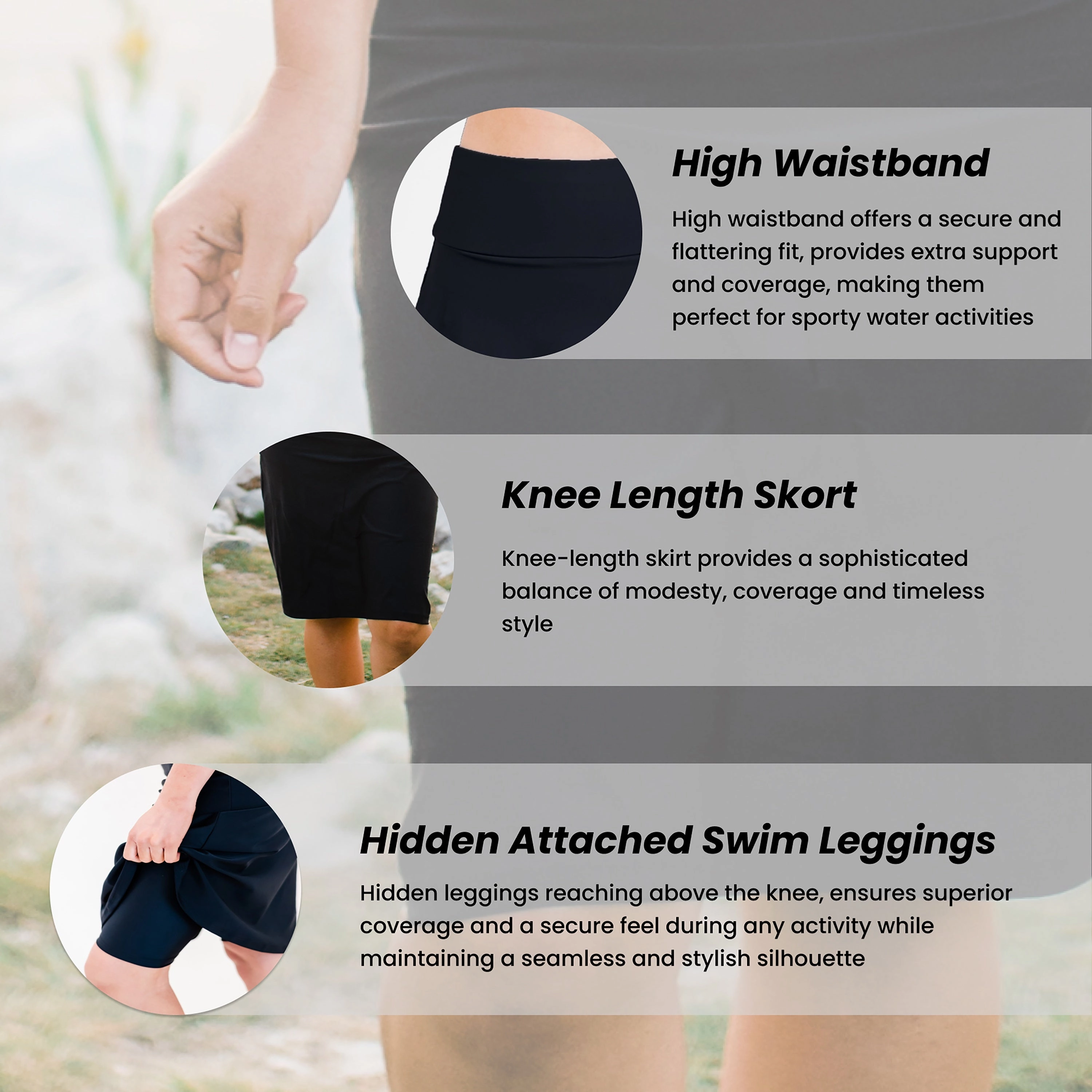 Women's Plus High Waisted Knee Length Swim Skirt With Attached Bike Shorts