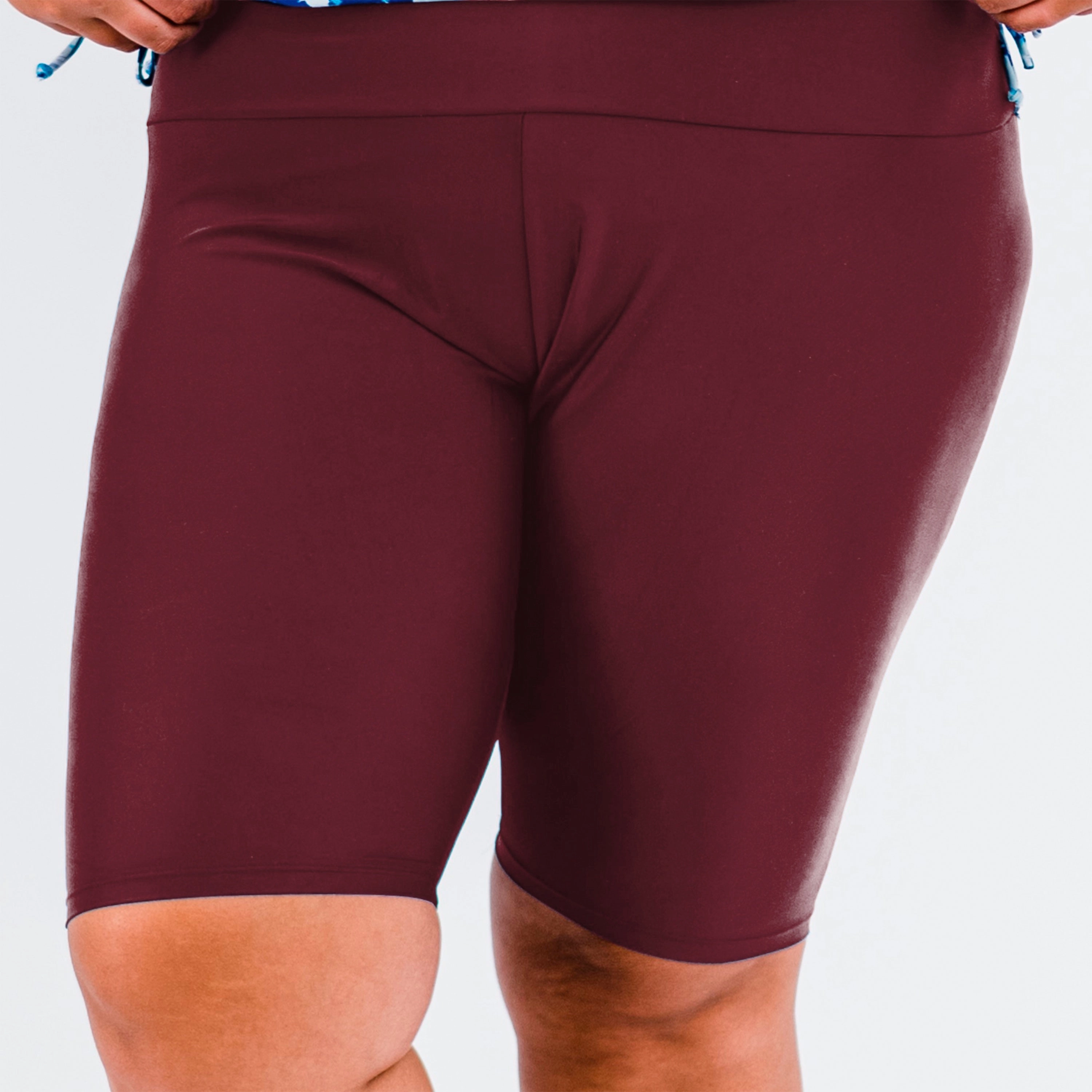 Women's Plus High Waisted Long Bike Swim Shorts