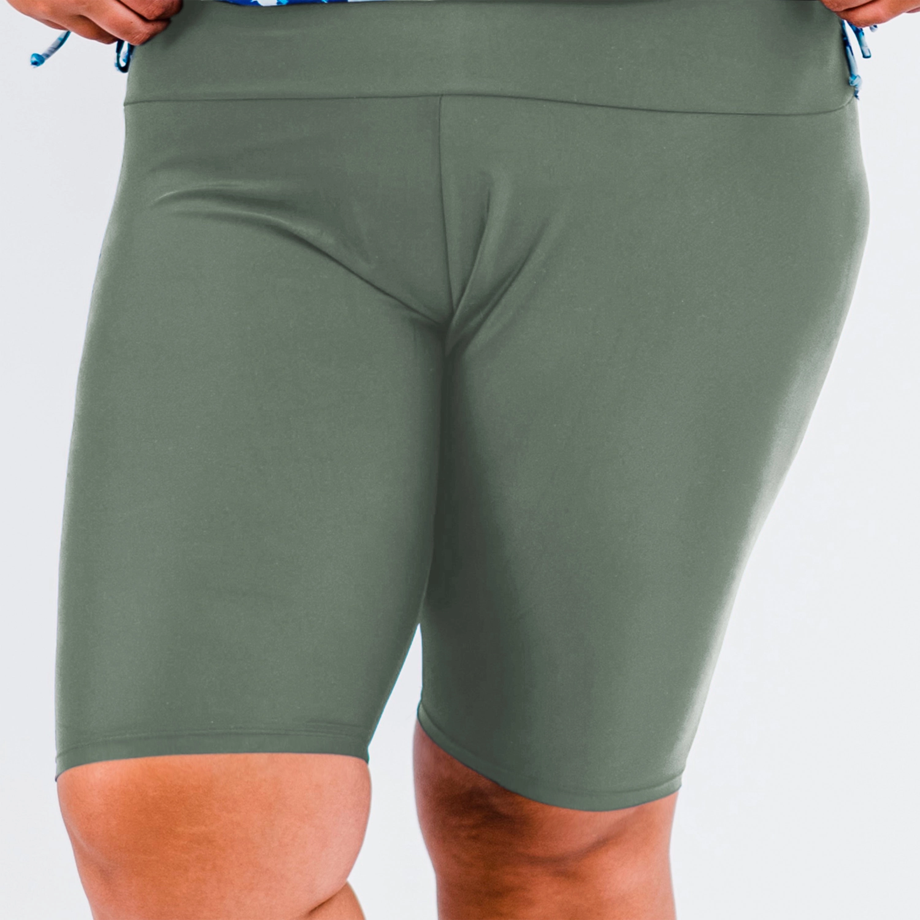 Women's Plus High Waisted Long Bike Swim Shorts