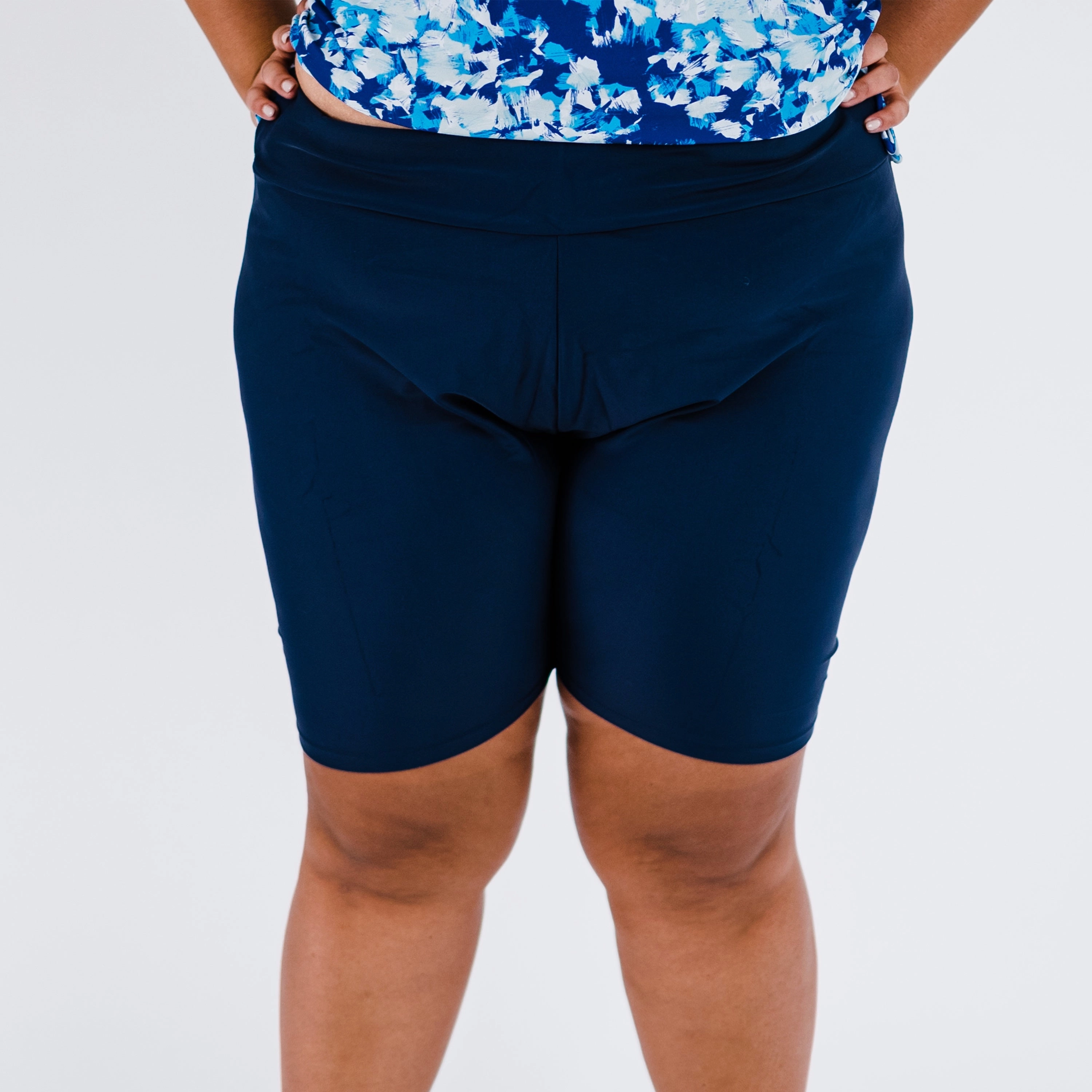 Women's Plus High Waisted Long Bike Swim Shorts
