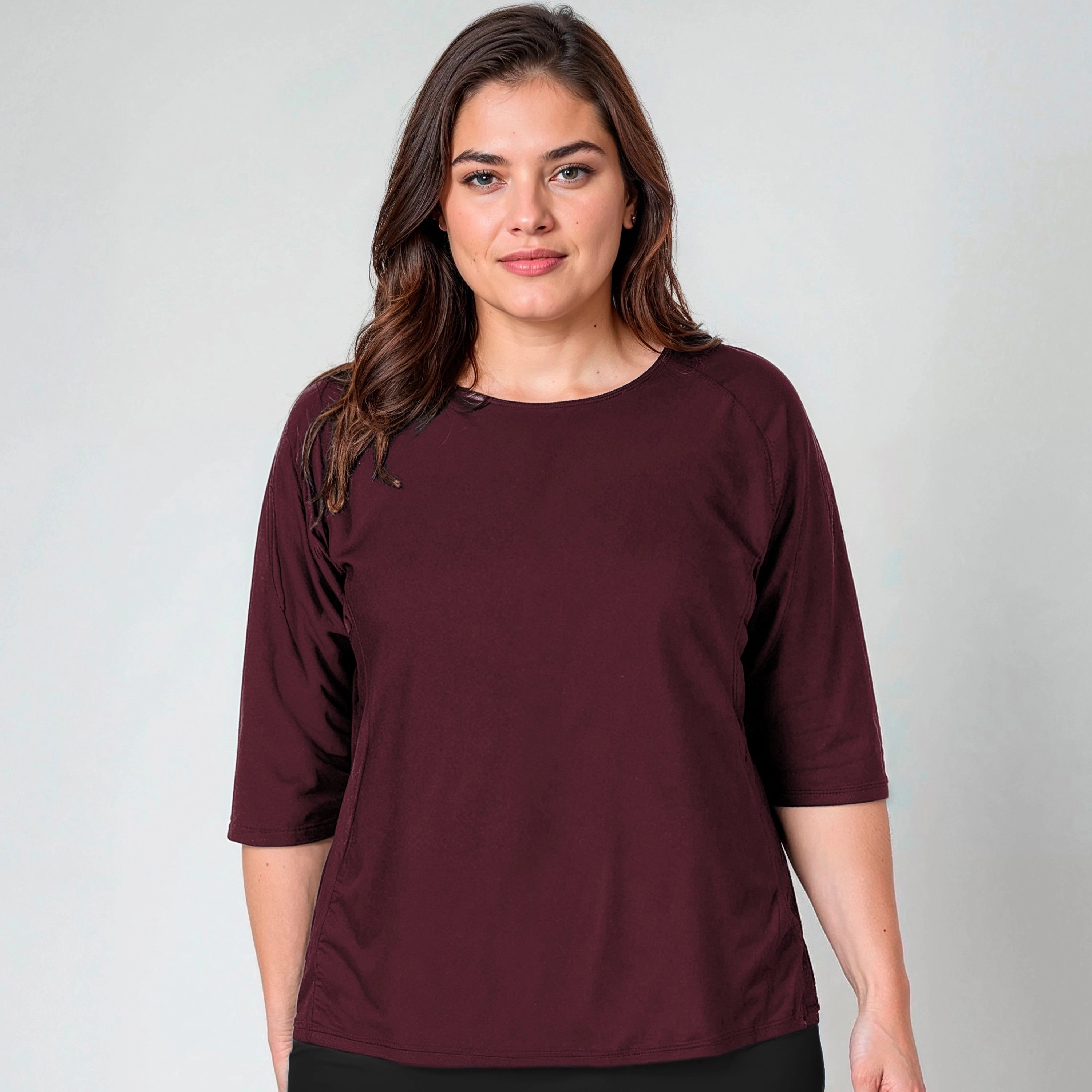 Women's Plus Loose Fit 3/4 Sleeve Rash Guard Margaux Swim Top
