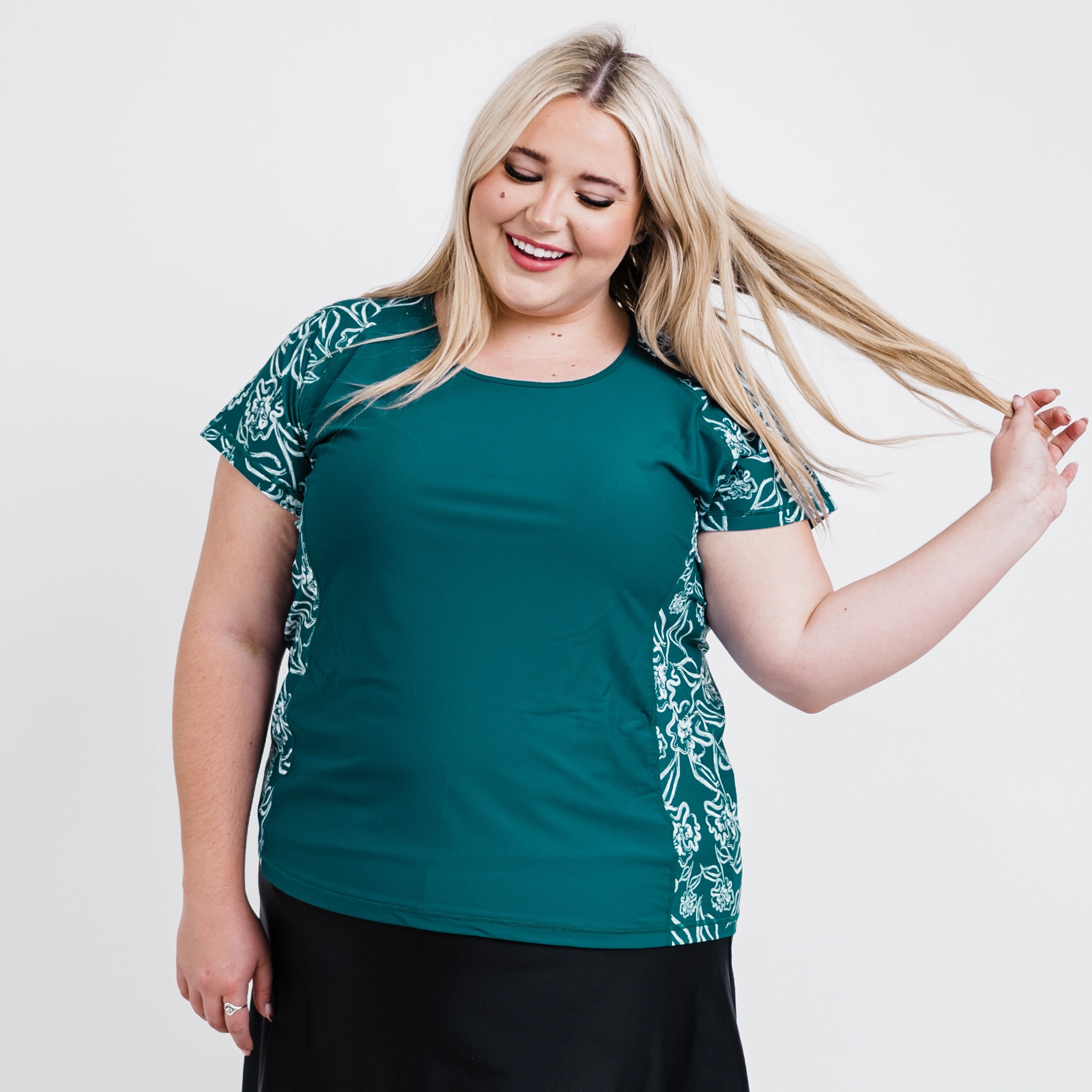 Women's Plus Loose Fit Short Sleeve Adele Swim Top