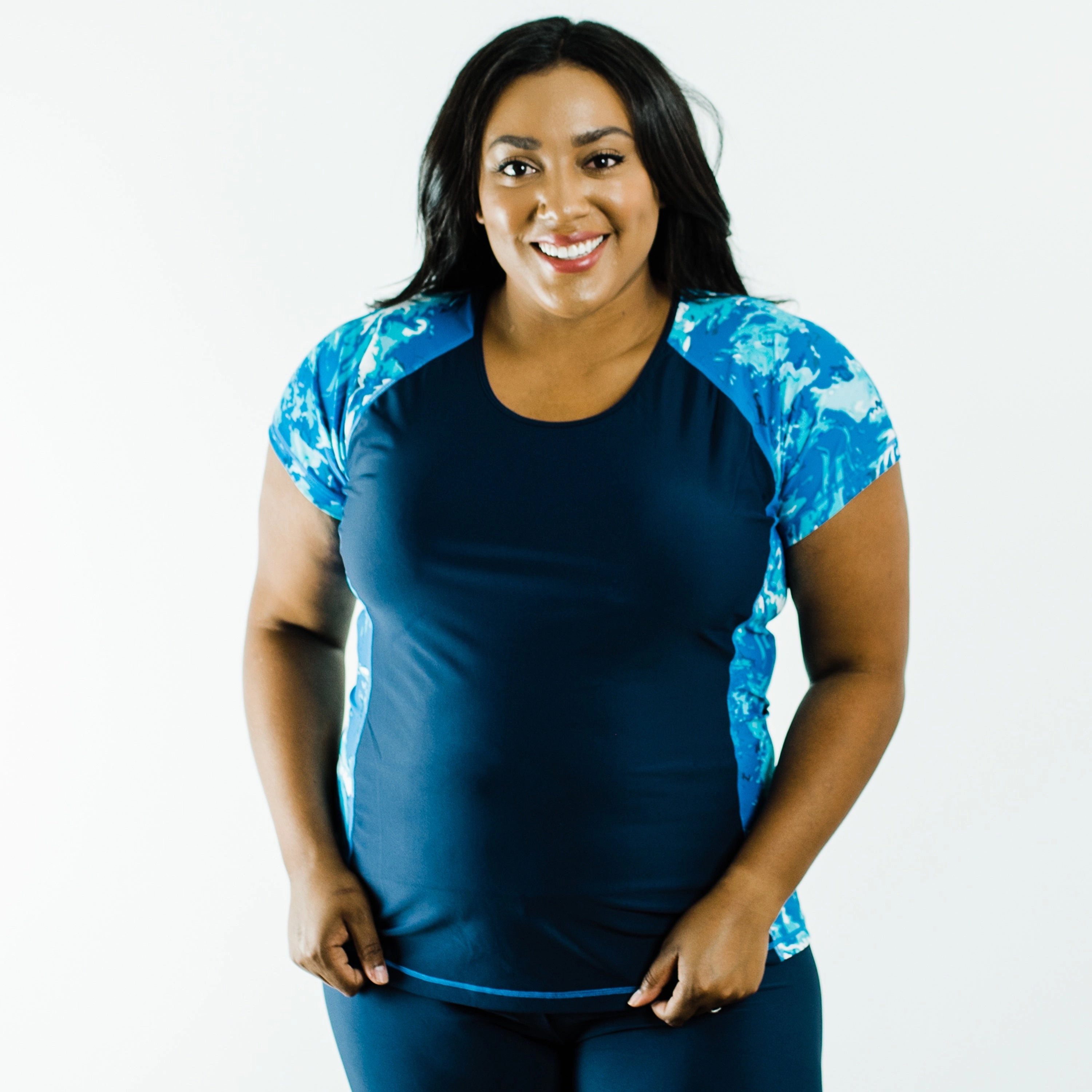 Women's Plus Loose Fit Short Sleeve Adele Swim Top