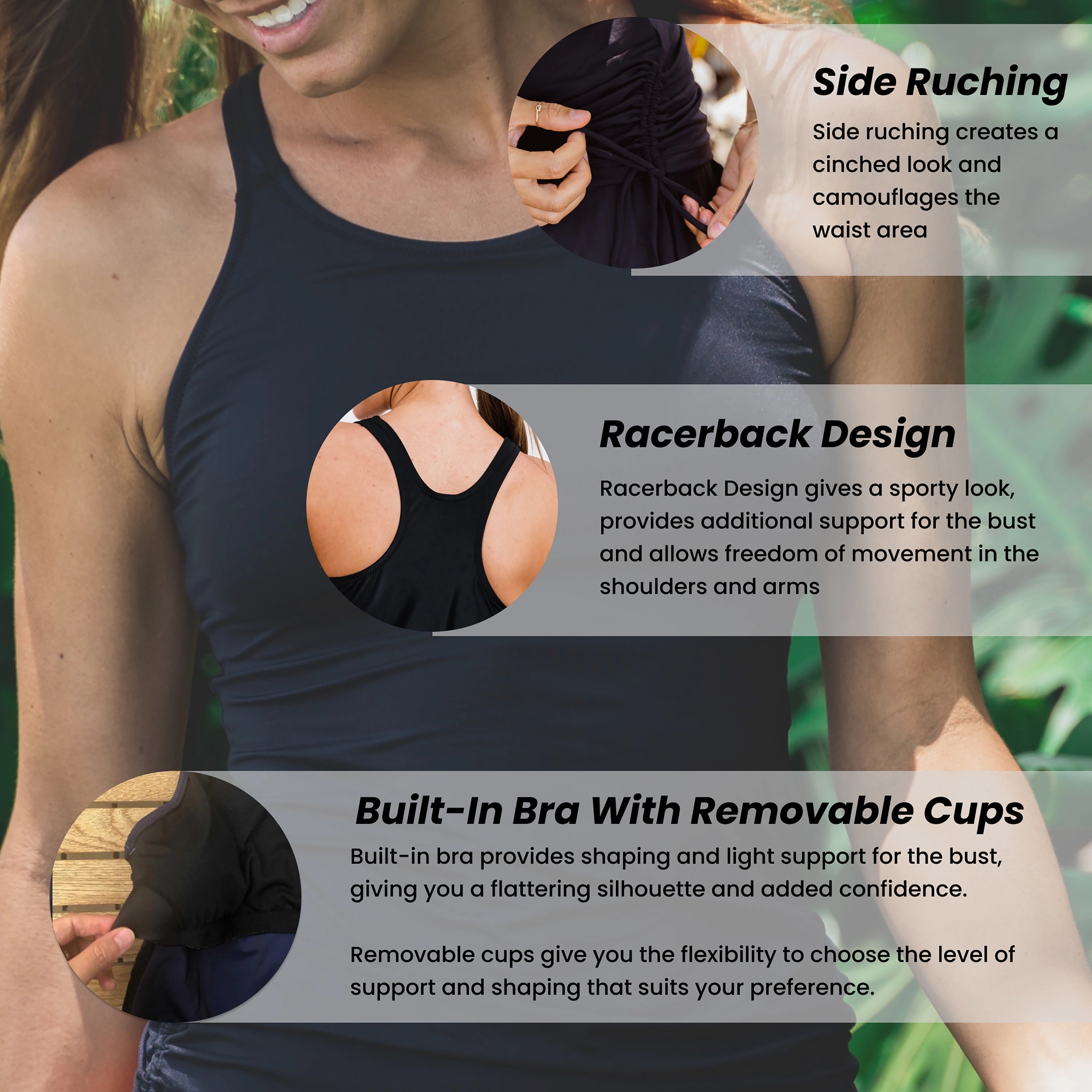 Women's Plus Maya Tankini Swim Top With Removable Cups - Patterns