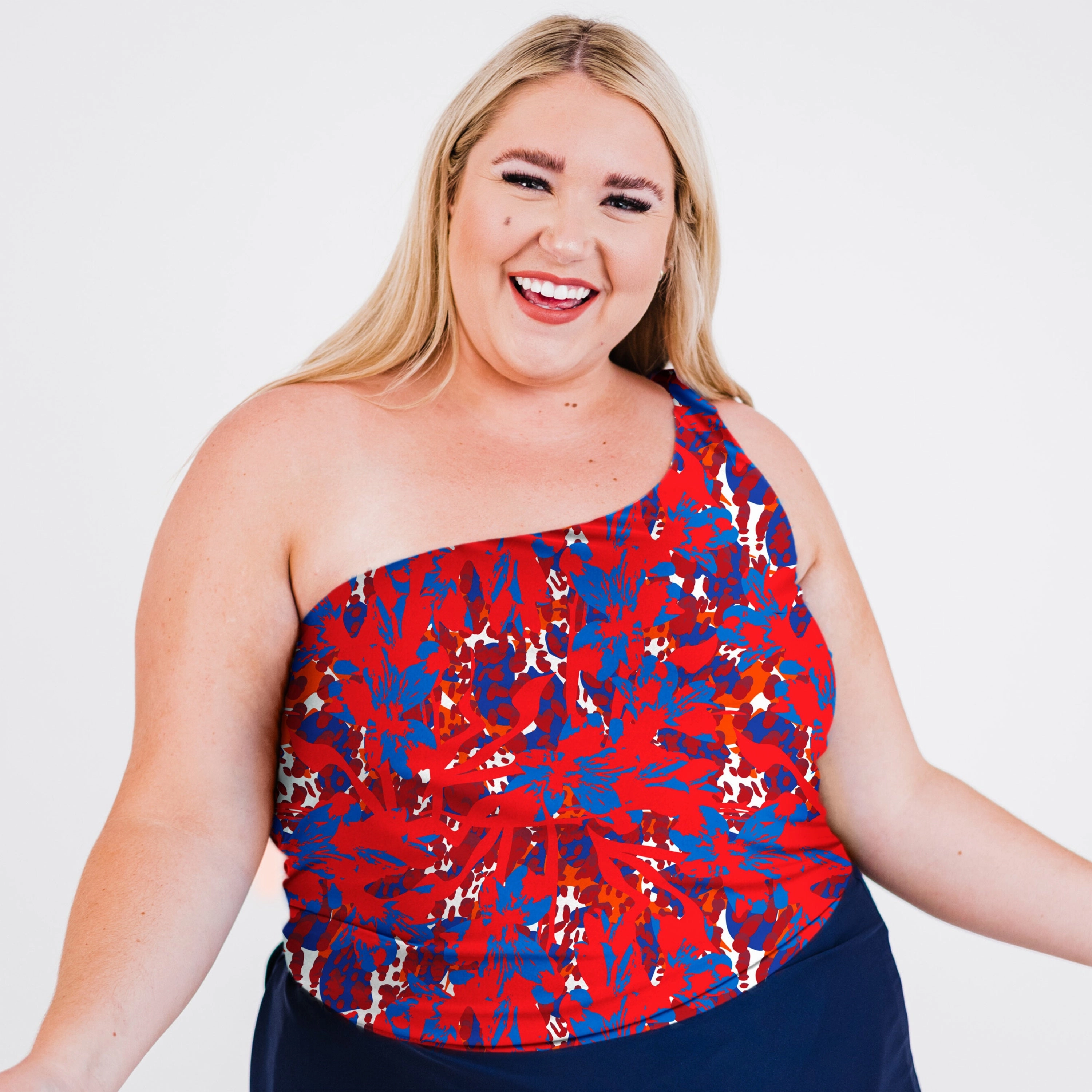 Women's Plus One Shoulder Layla Crop Swim Top With Built In Bra