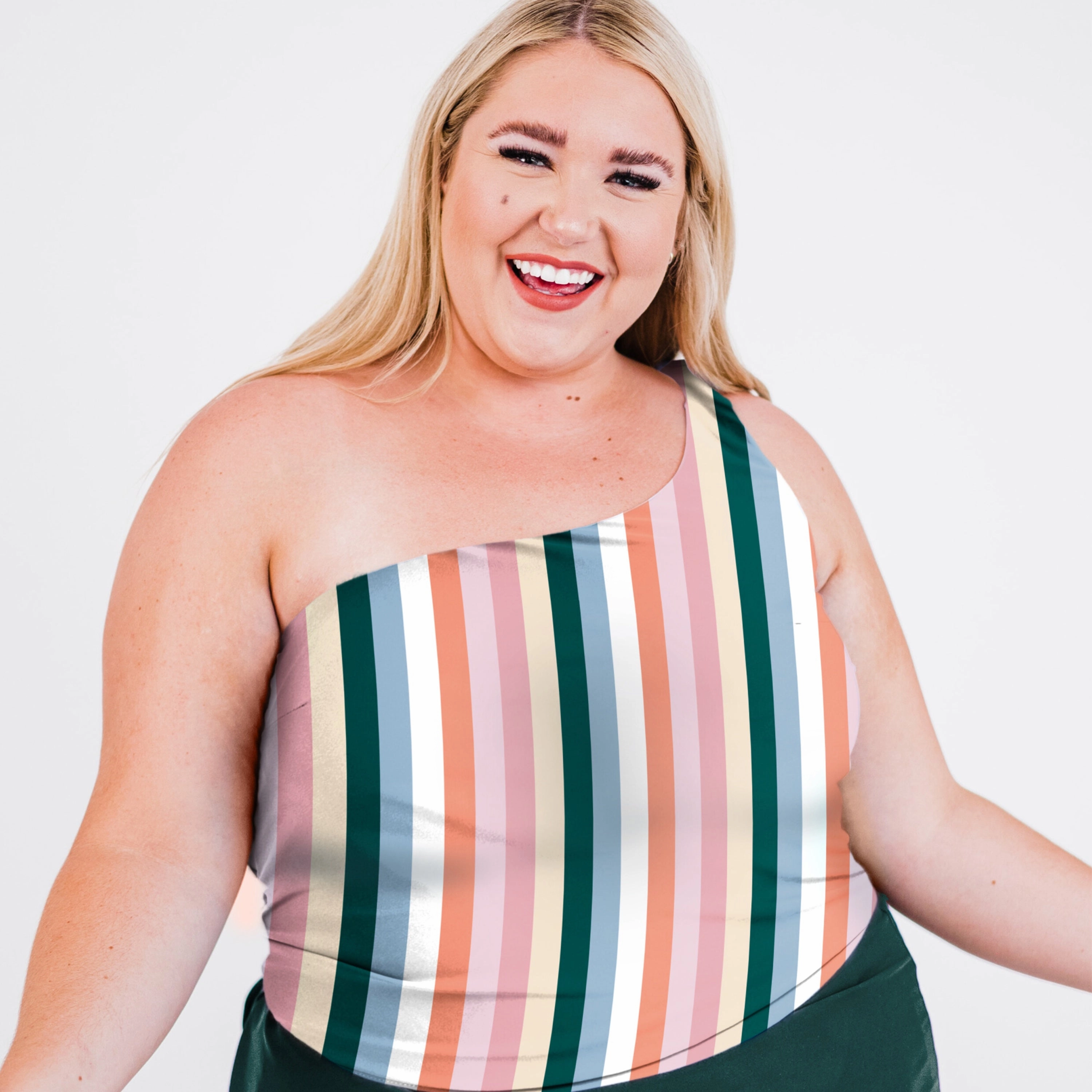 Women's Plus One Shoulder Layla Crop Swim Top With Built In Bra