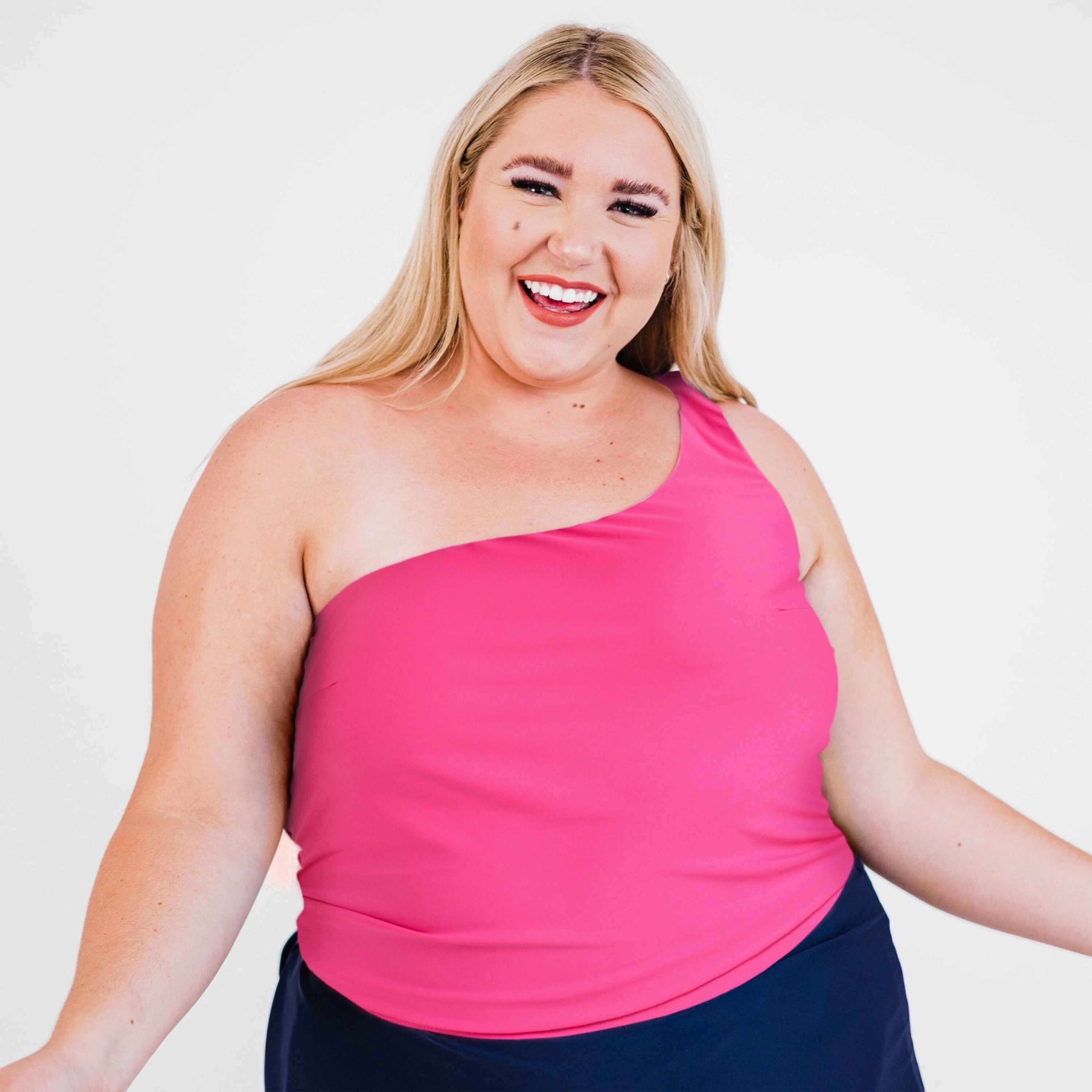 Women's Plus One Shoulder Layla Crop Swim Top With Built In Bra