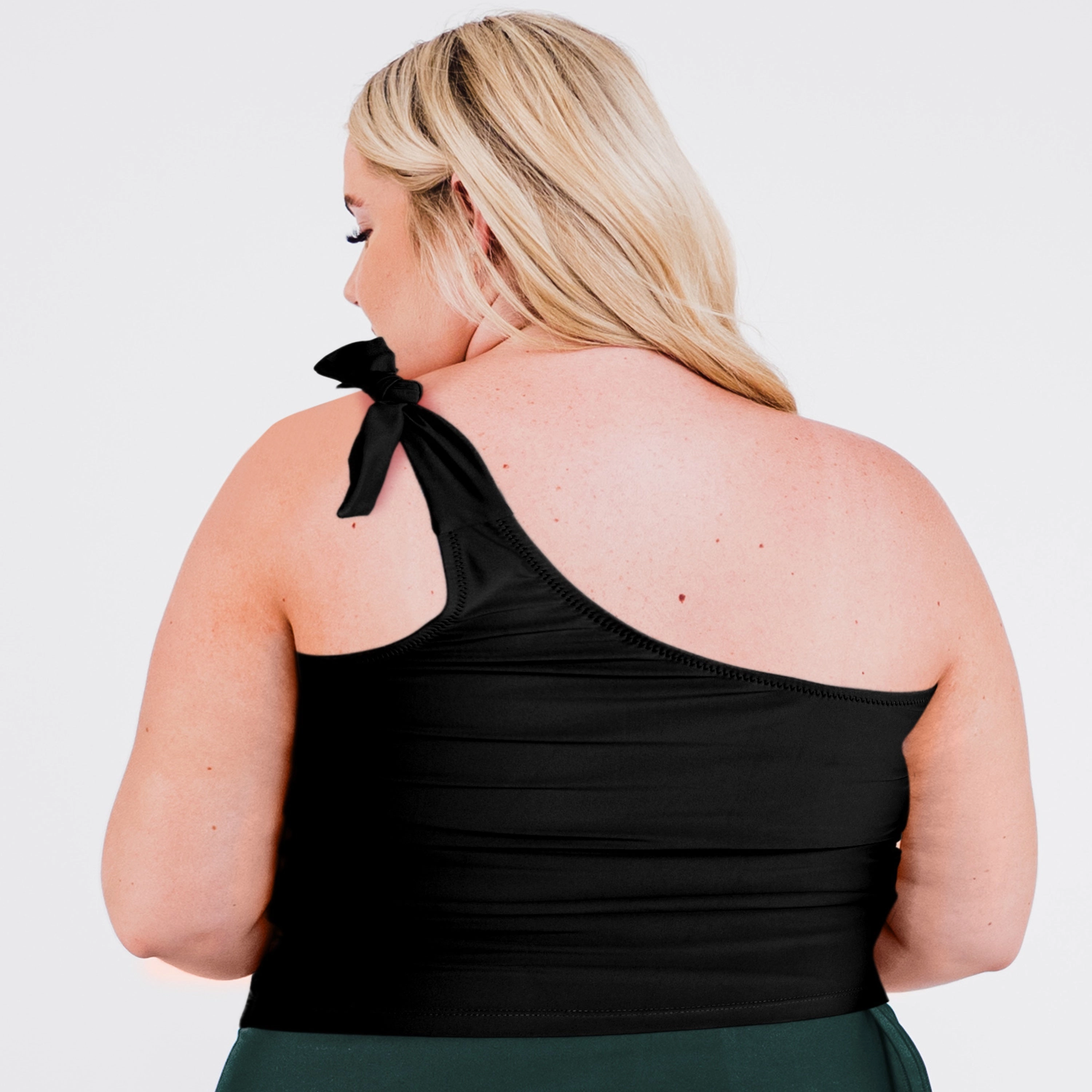 Women's Plus One Shoulder Layla Crop Swim Top With Built In Bra