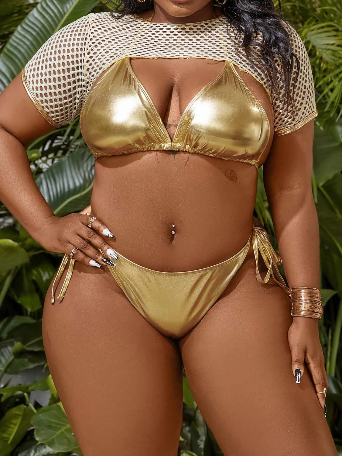 Women's Plus Size 3 Piece Solid Halter Bikini Triangle Set with Beach Cover Up Top Backless Swimsuit