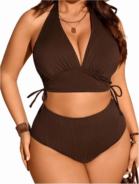 Women's Plus Size Bikini Sets Tie Side Backless Halter Swimsuit High Waisted Bathing Suit