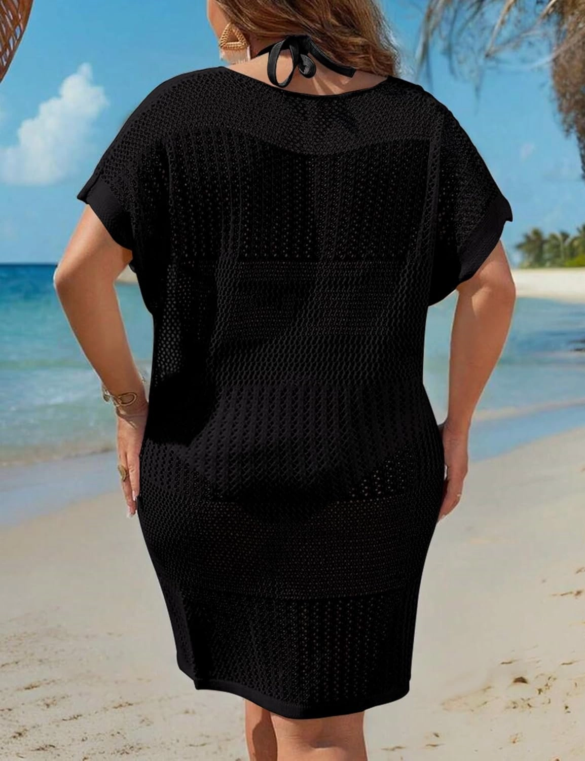 Women's Plus Size Cover Up Crochet Swimwear Hollow Out V Neck Beach Tops
