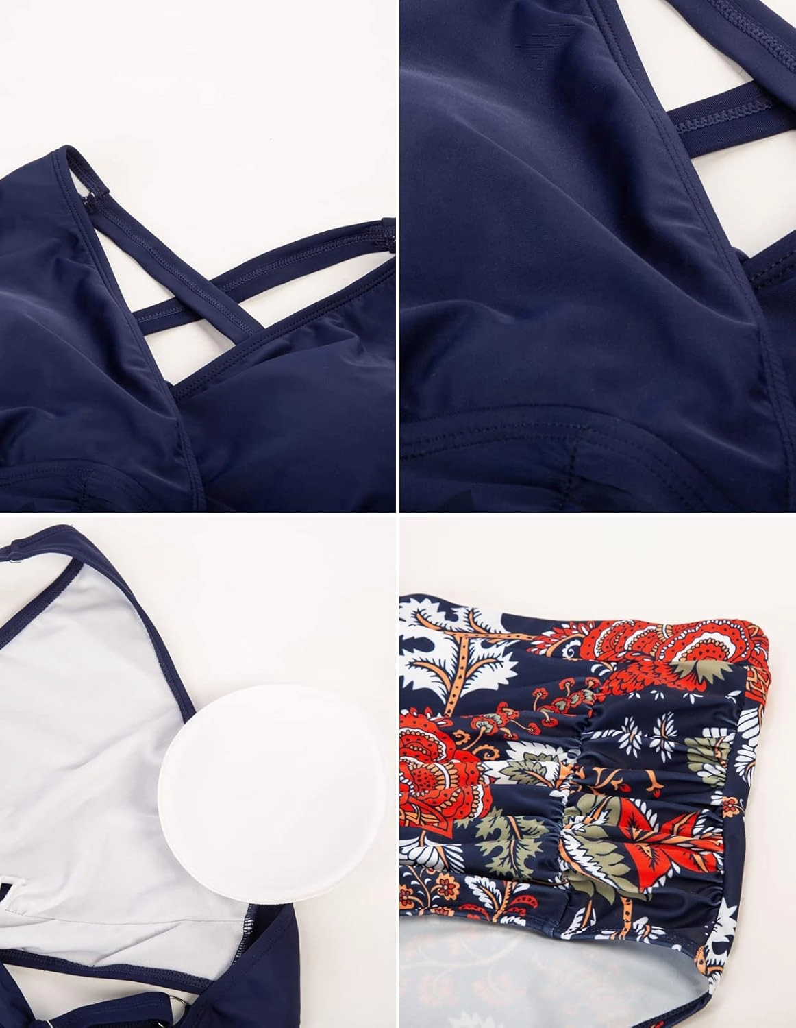 Women's Plus Size Halter V Neck Bikini Swimsuits High Waisted Ruched Tummy Control Swimwear