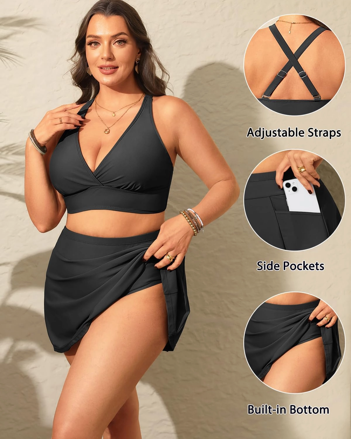 Women's Plus Size High Waisted Bikini - Two Piece Swimsuit with Skirt 2025 Tummy Control Bathing Suit with Pocket