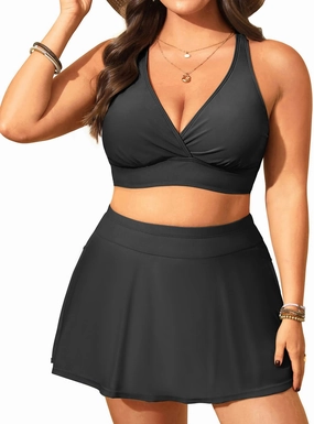 Women's Plus Size High Waisted Bikini - Two Piece Swimsuit with Skirt 2025 Tummy Control Bathing Suit with Pocket