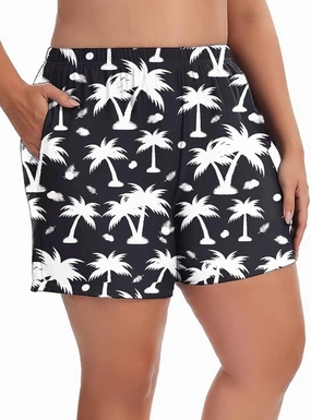 Women's Plus Size Swim Shorts High Waisted Bathing Suit Bottoms Long Swimsuit Board Short Tankini Trunks with Pocket