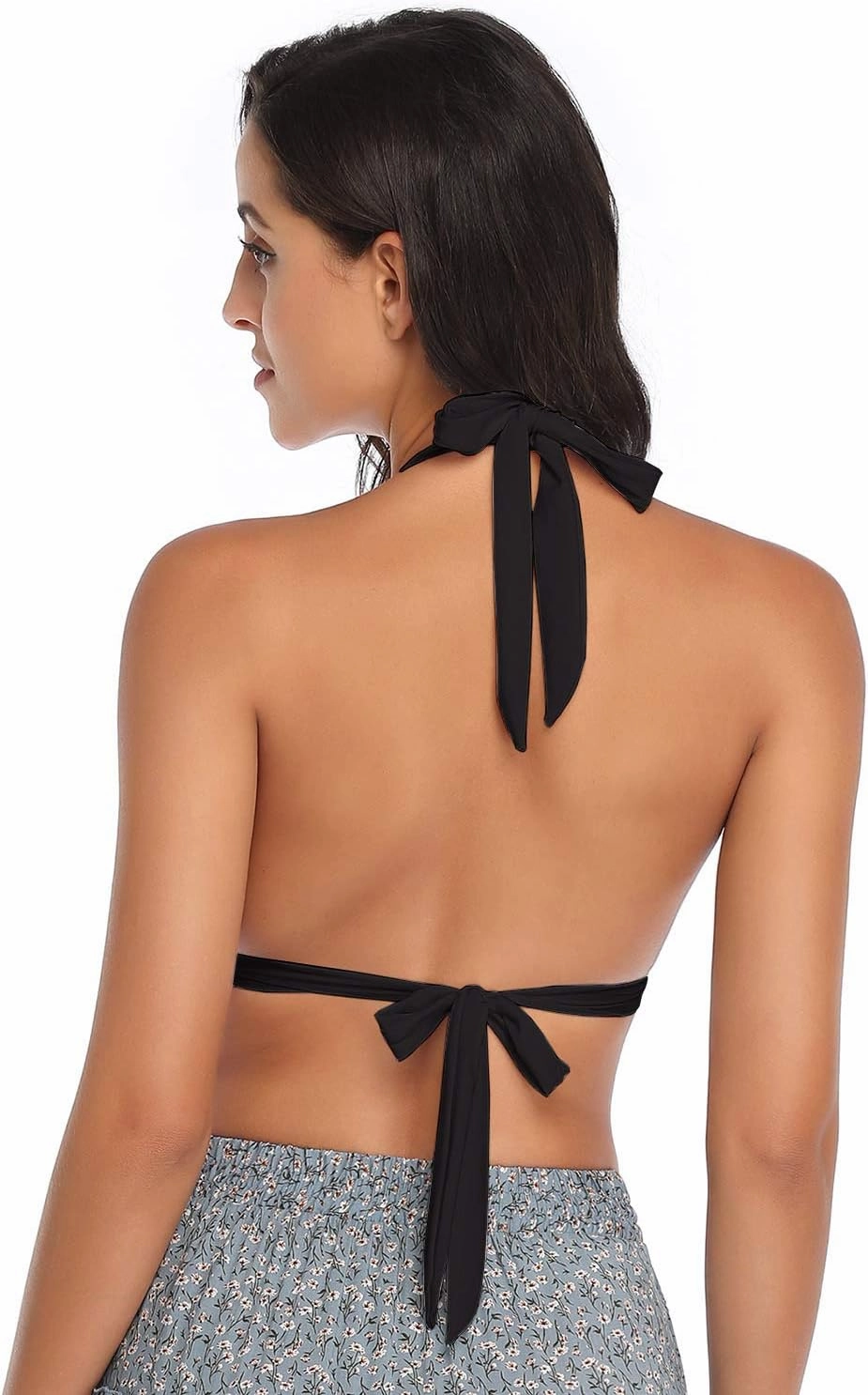 Women's Retro 50s Plaid Pattern Polka Dot Halter Molded Soft Pads Vintage Bikini Swimsuits Tops