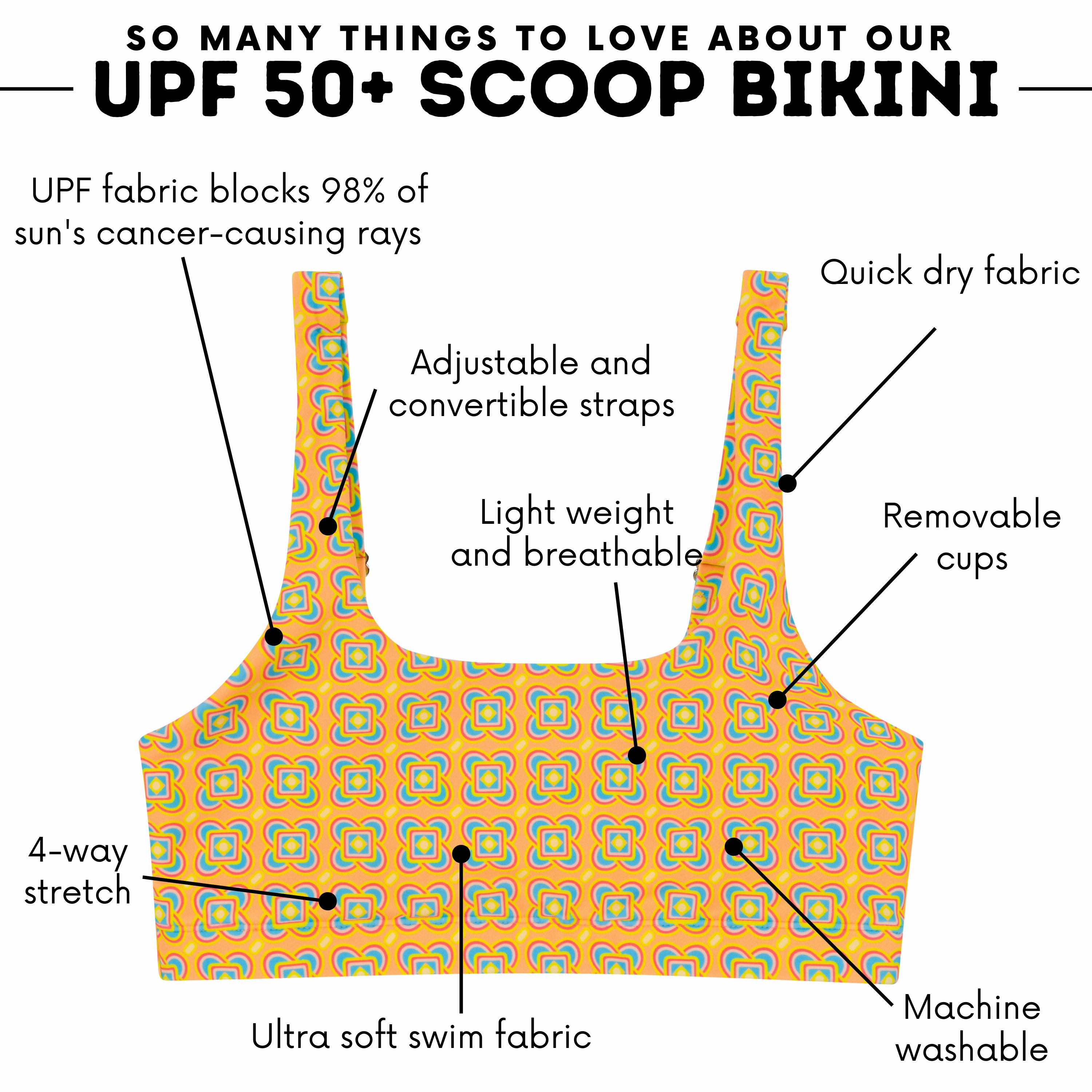 Women's Scoop Neck Bikini Top | "Kaleidoscope"