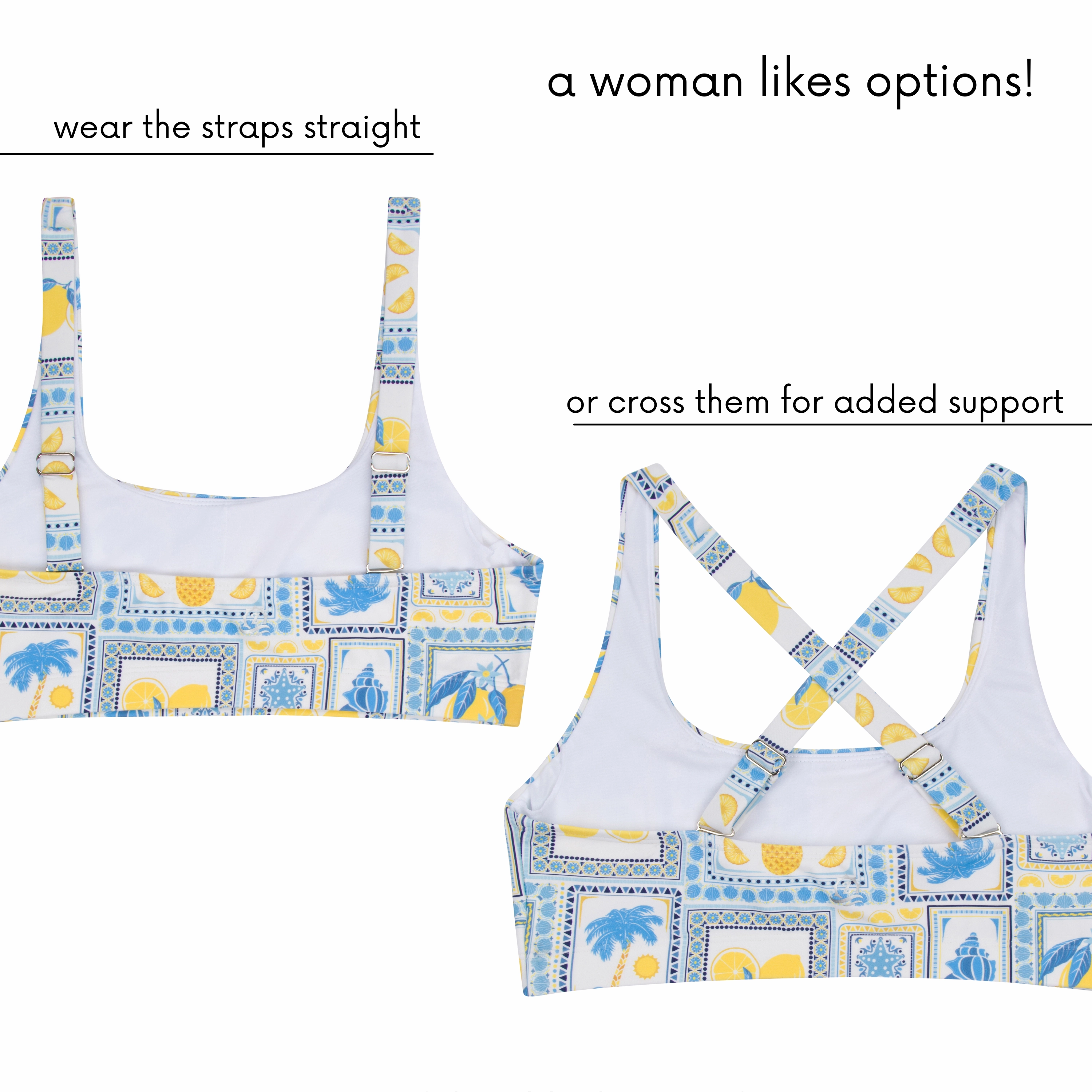 Women's Scoop Neck Bikini Top | "Mediterranean Lemons"