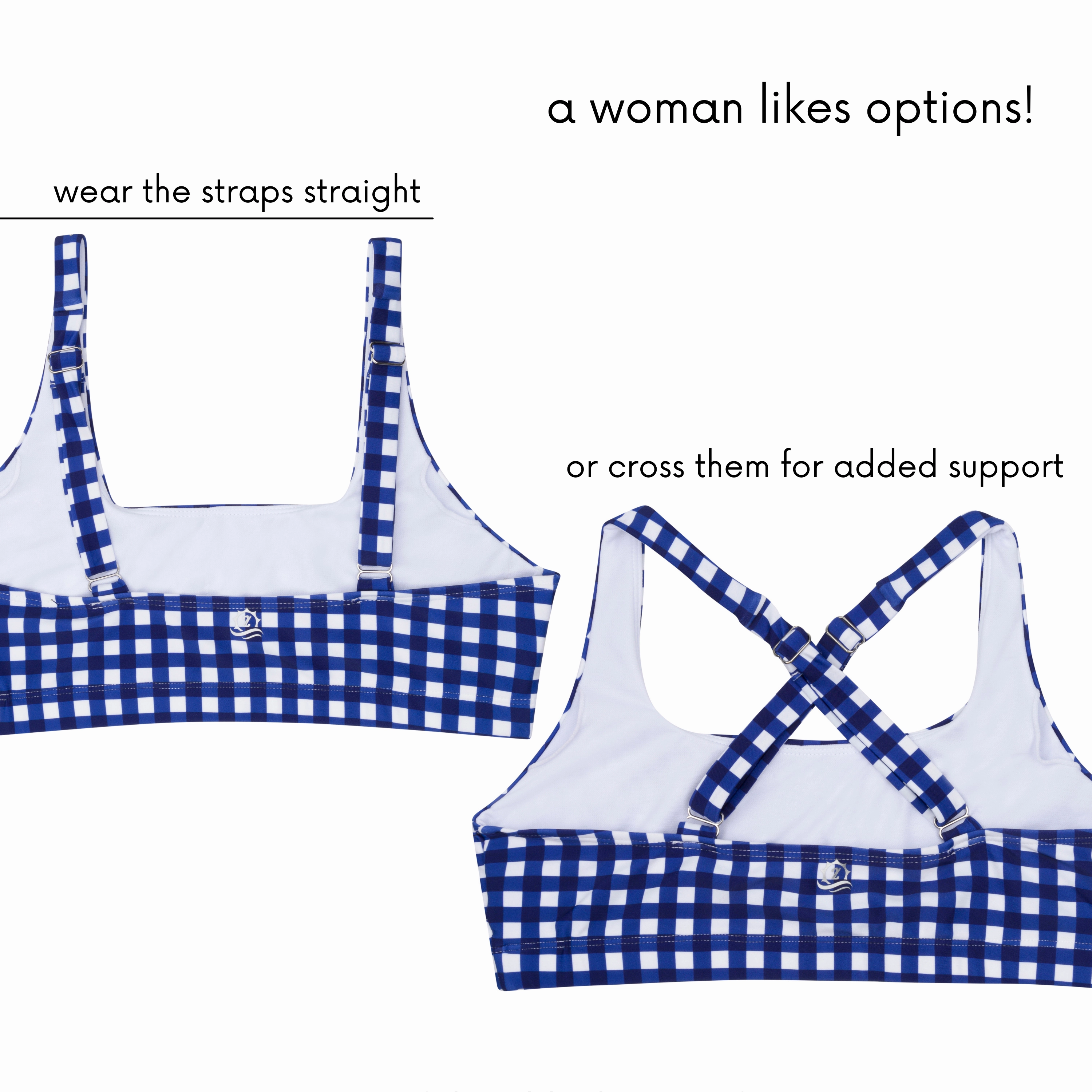 Women's Scoop Neck Bikini Top | "Navy Gingham"